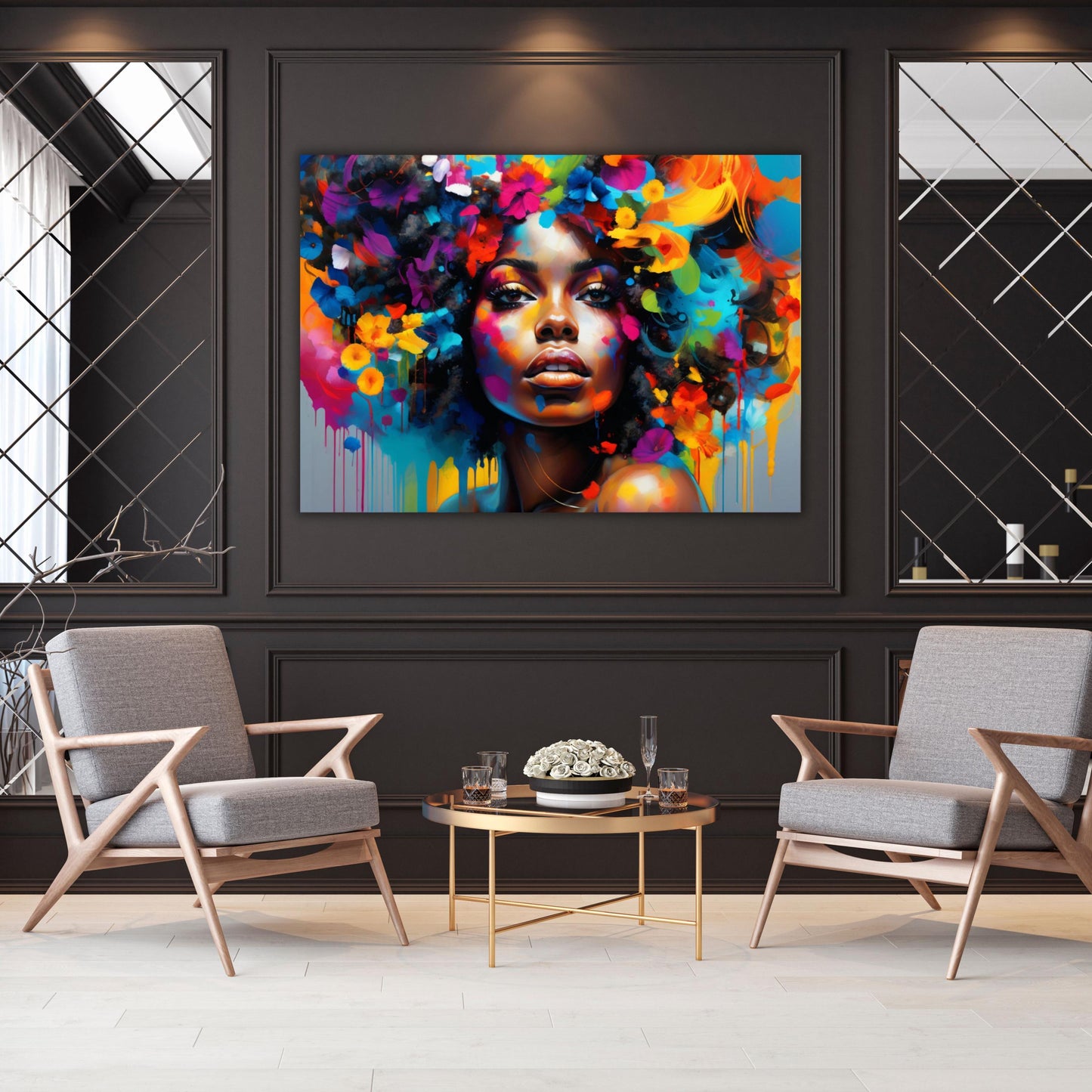 African Woman Wall Art,Abstract Canvas Wall Art Living Room Decor, Woman Canvas Print, Extra Large Wall Art,African American Art Home Decor