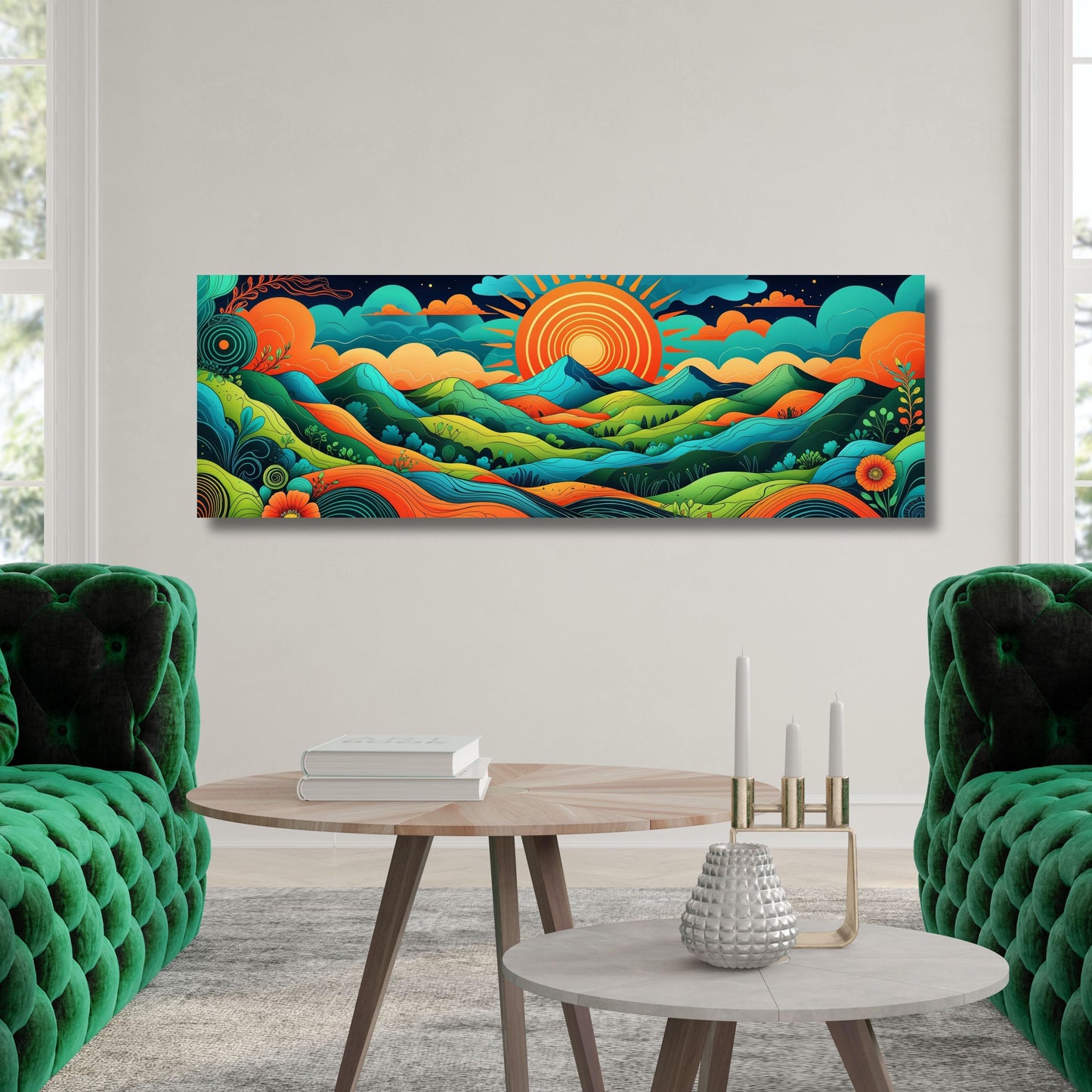 Panoramische Landschafts-Leinwand-Wandkunst, gerahmte Leinwand im japanischen Stil, Mid-Century-Ausstellung, Japandi-Druck, große moderne Wohnzimmerdekoration Kunst