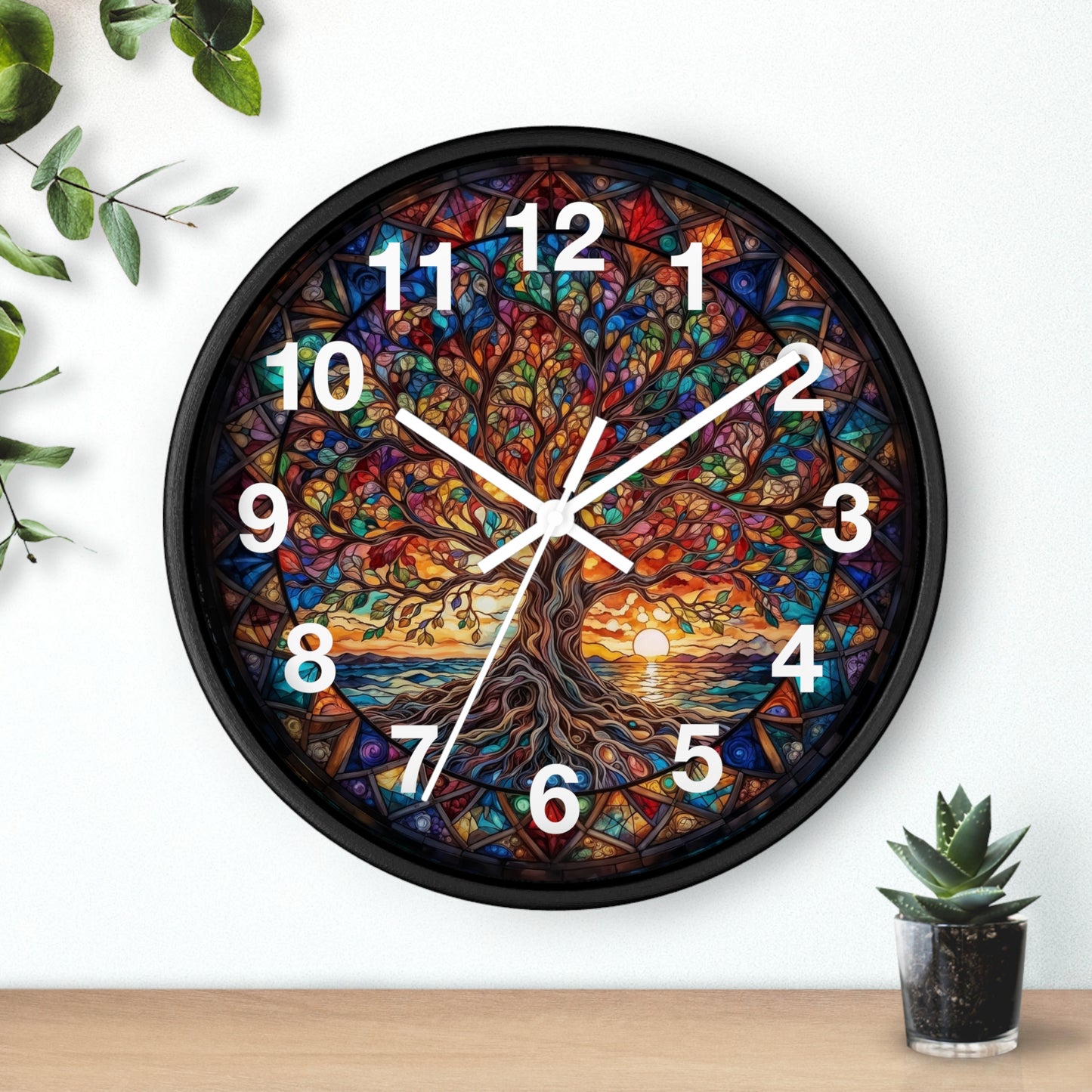 Stained Glass Tree of Life Wall Clock | Colorful Sunset Decor