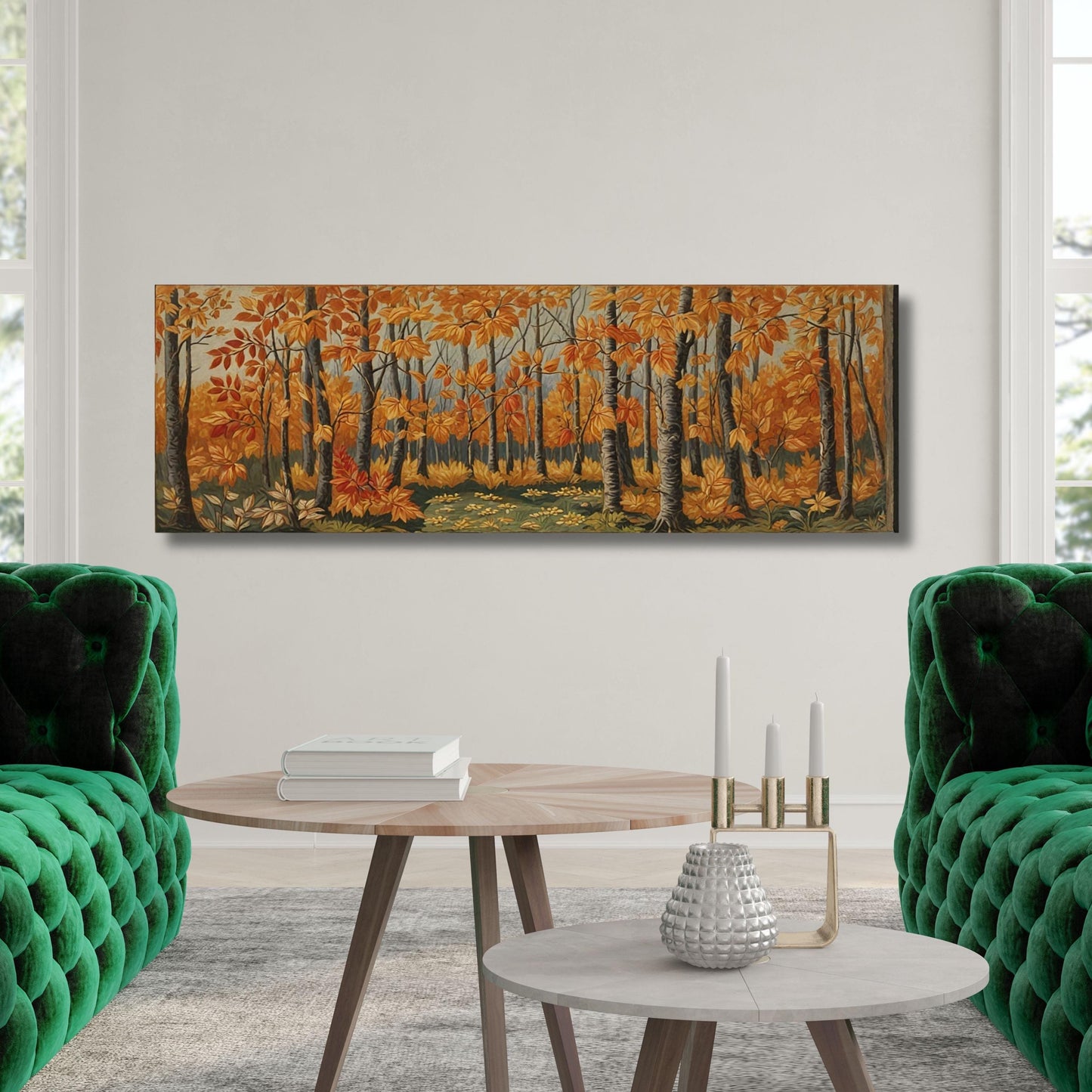 Panoramic Gustav Klimt Birch Forest Print,Gustav Klimt Inspired Art Decor, Gustav Klimt Forest Art Poster, Flower Market Art Tree Canvas art