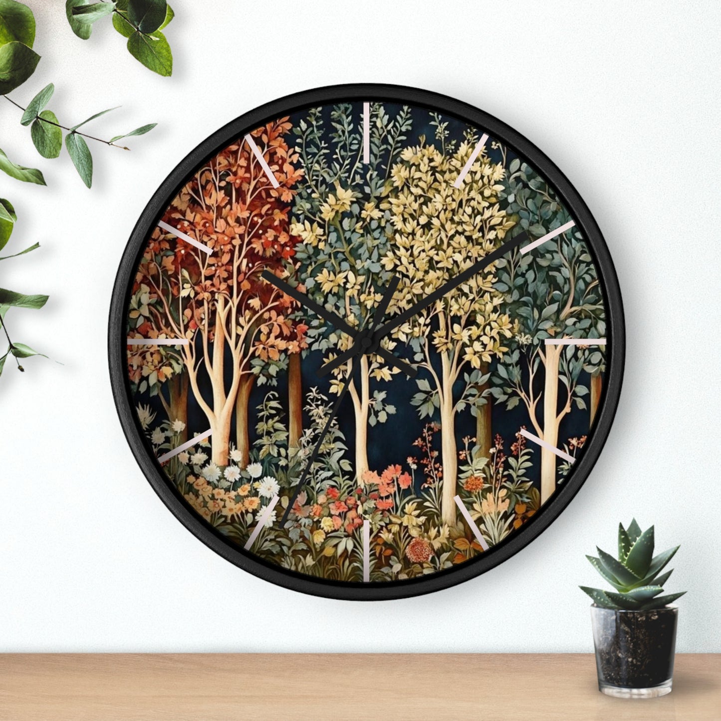 Autumn Woodland Trees Wall Clock | Forest Floral Timepiece