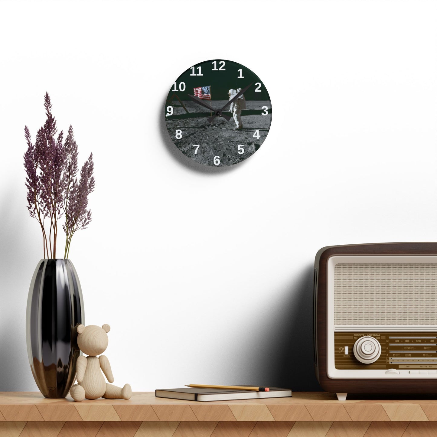 Moon Landing Astronaut acrylic wall clock | Lunar NASA space decor