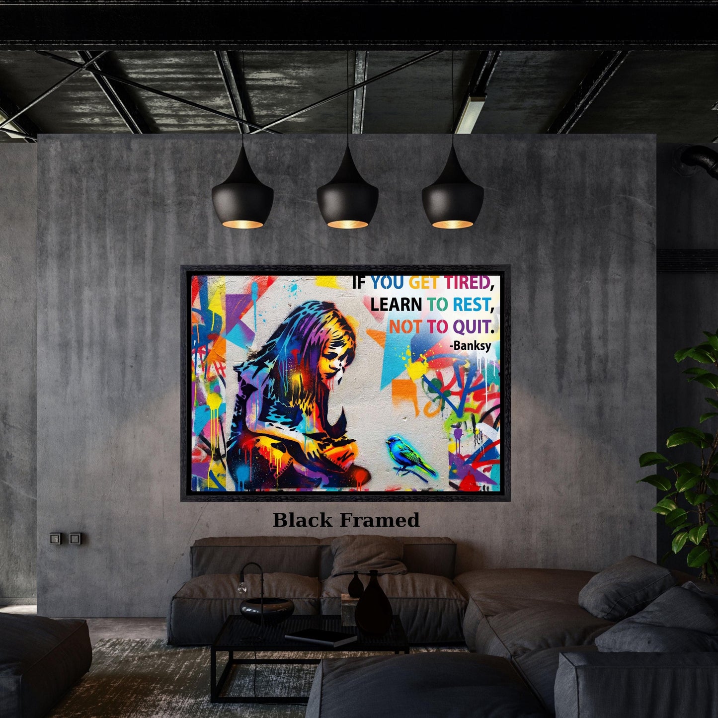 Banksy Girl and Bird Canvas Print – Motivational Graffiti Street Art Wall Decor