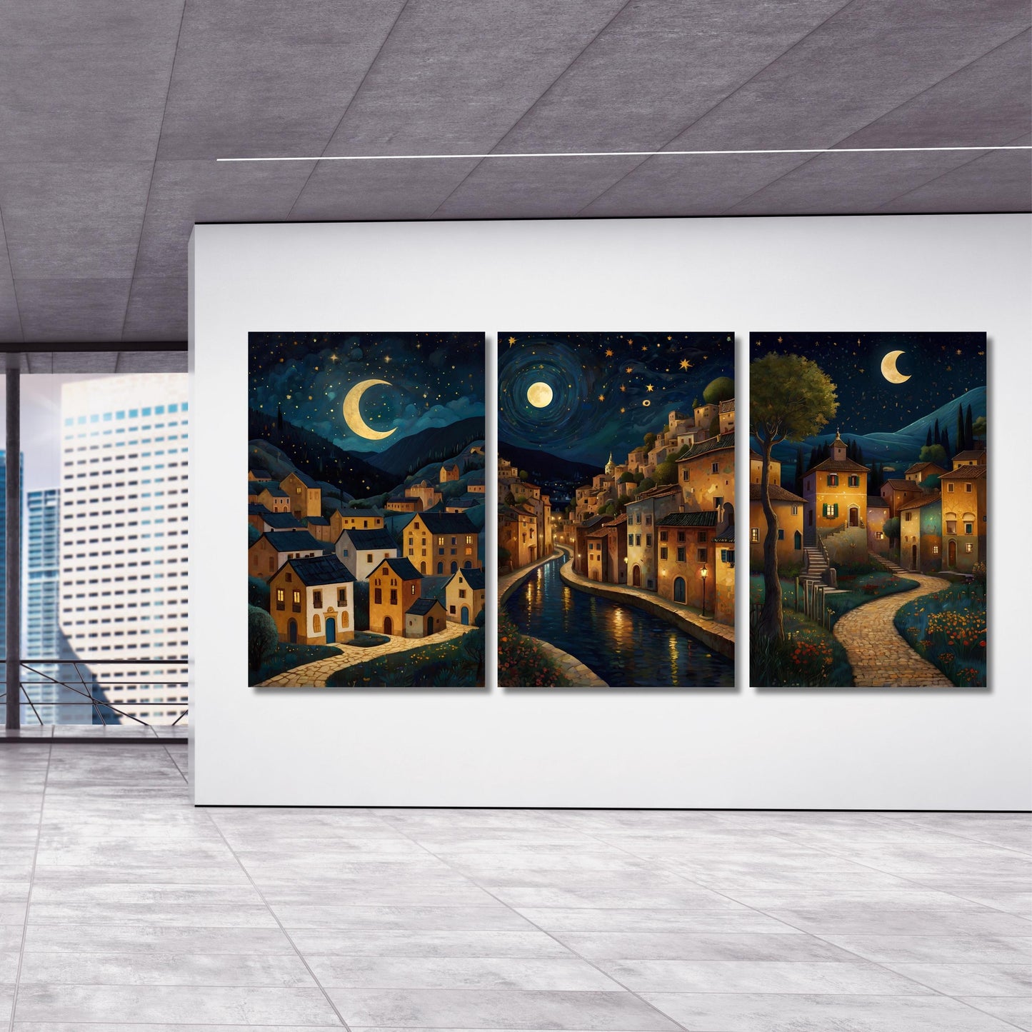 Set of 3 Gustav Klimt Canvas,Kirche in Cassone Art, Houses in unterach Prints,Gustav Klimt Nouveau Prints,Klimt Exhibition Art Ready To Hang