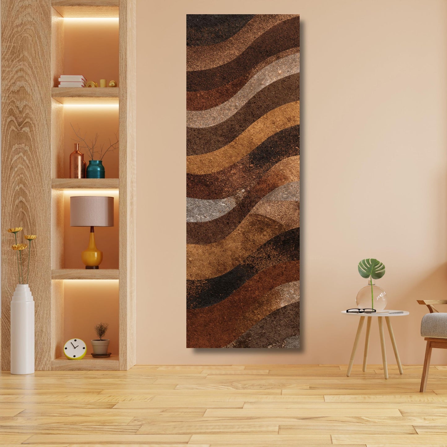 Abstract Brown and Black Canvas Print Tree Rings Long Narrow Rustic Wood Texture Print Wall Art for Hallway or Above Bed Natural Print