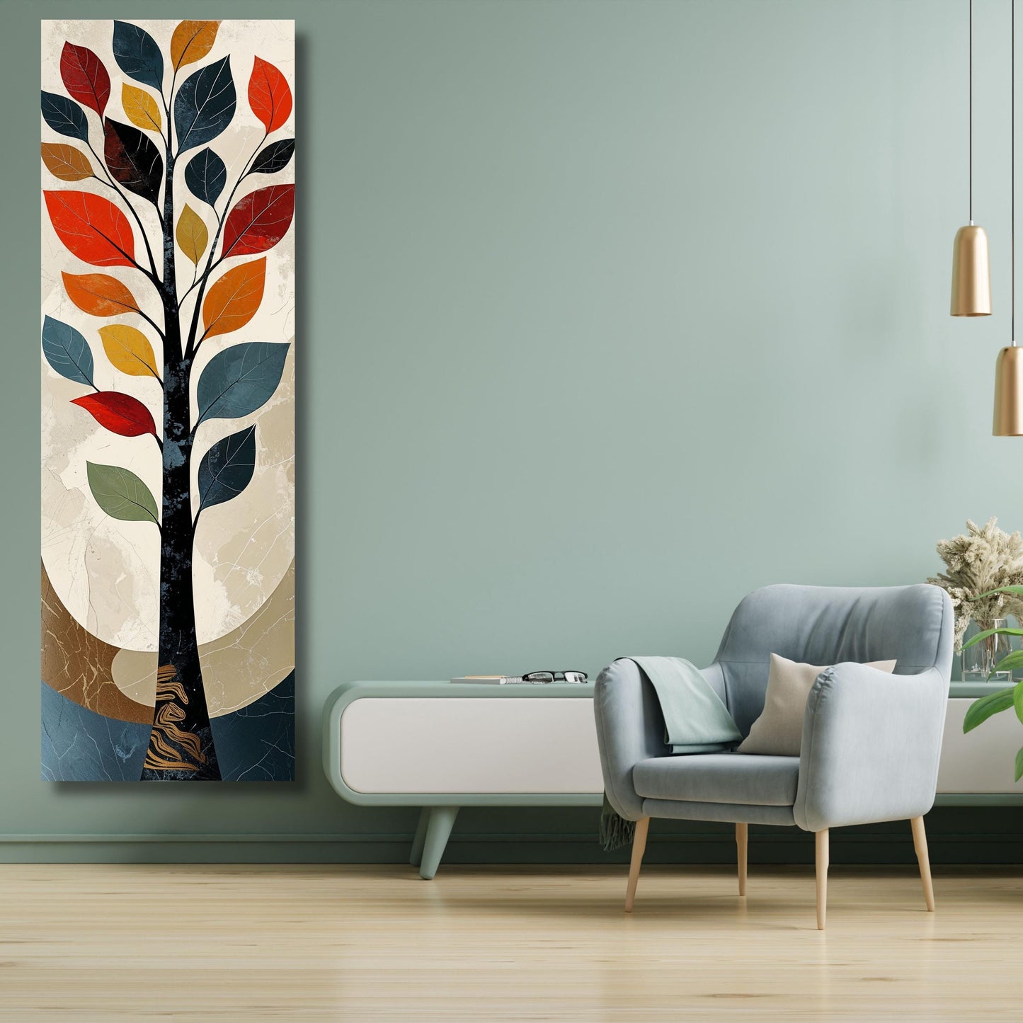 Long Narrow Canvas Wall Art Vertical Nature Print Tall Modern sun Tree or Mountain Wall Decor for Hallway,Entryway Small Space Styling Print