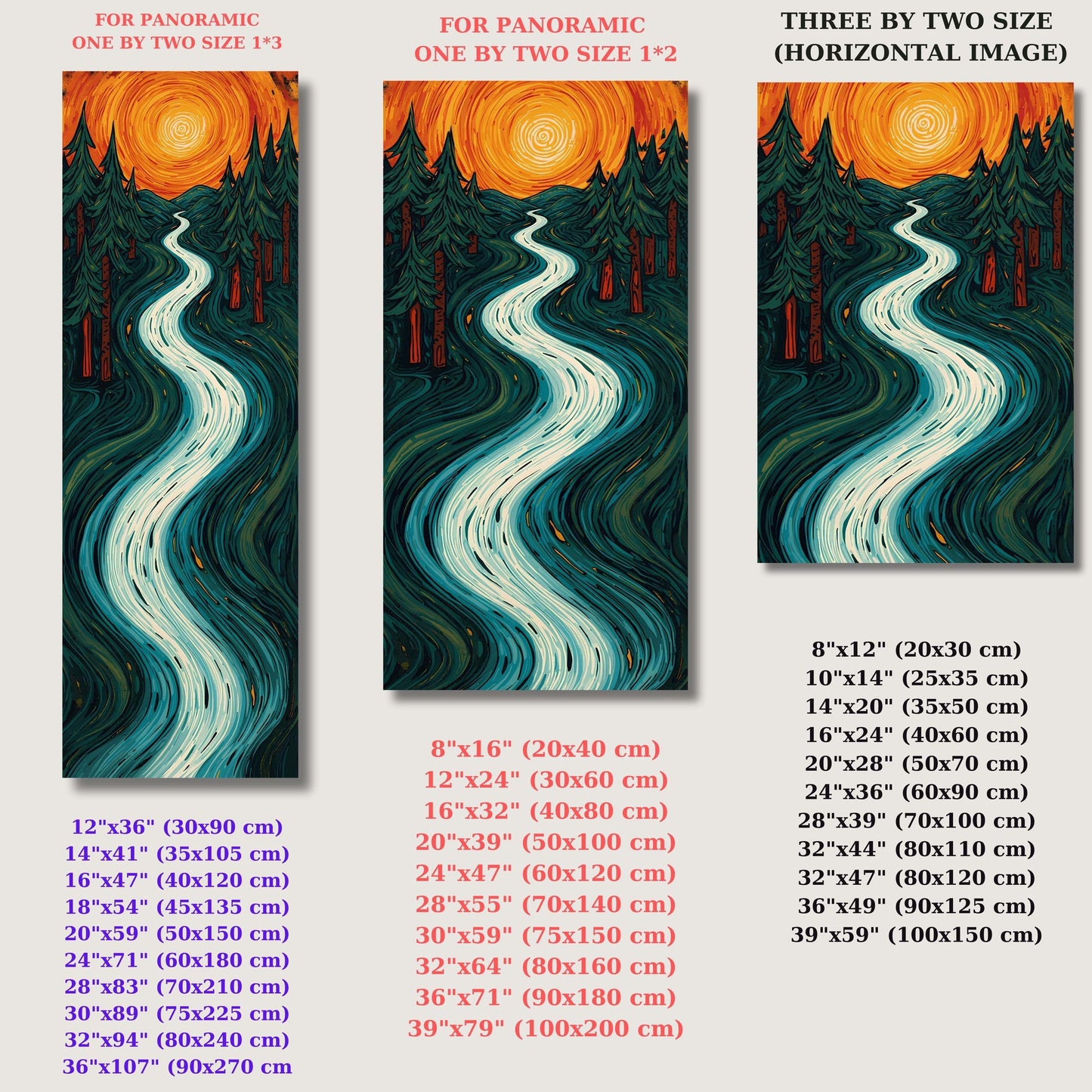 Vertical Nature Print - Tall Modern Tree & Mountain Wall Decor for Hallway