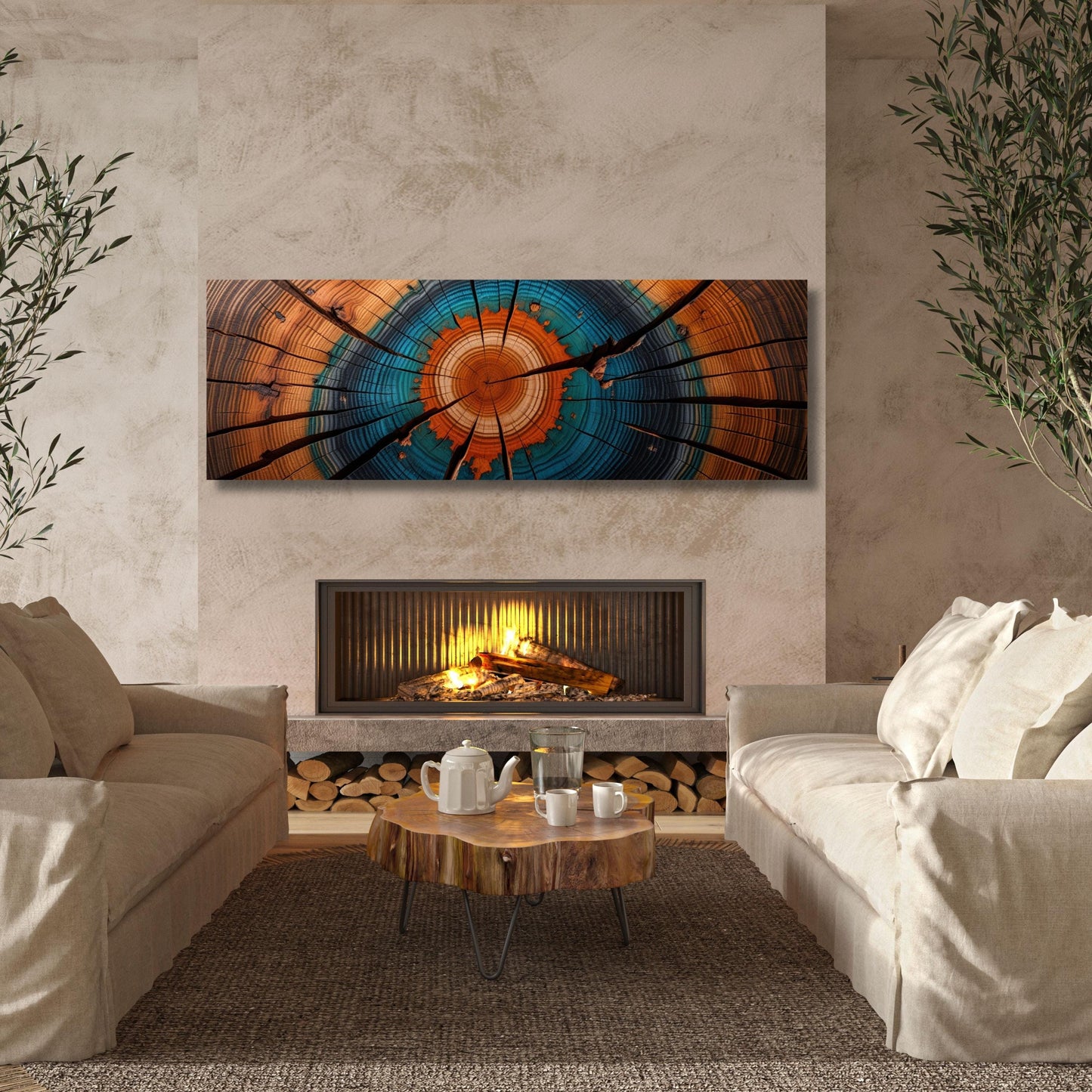 Panoramic Tree Rings Canvas Art: Elegant Natural Wall Decor