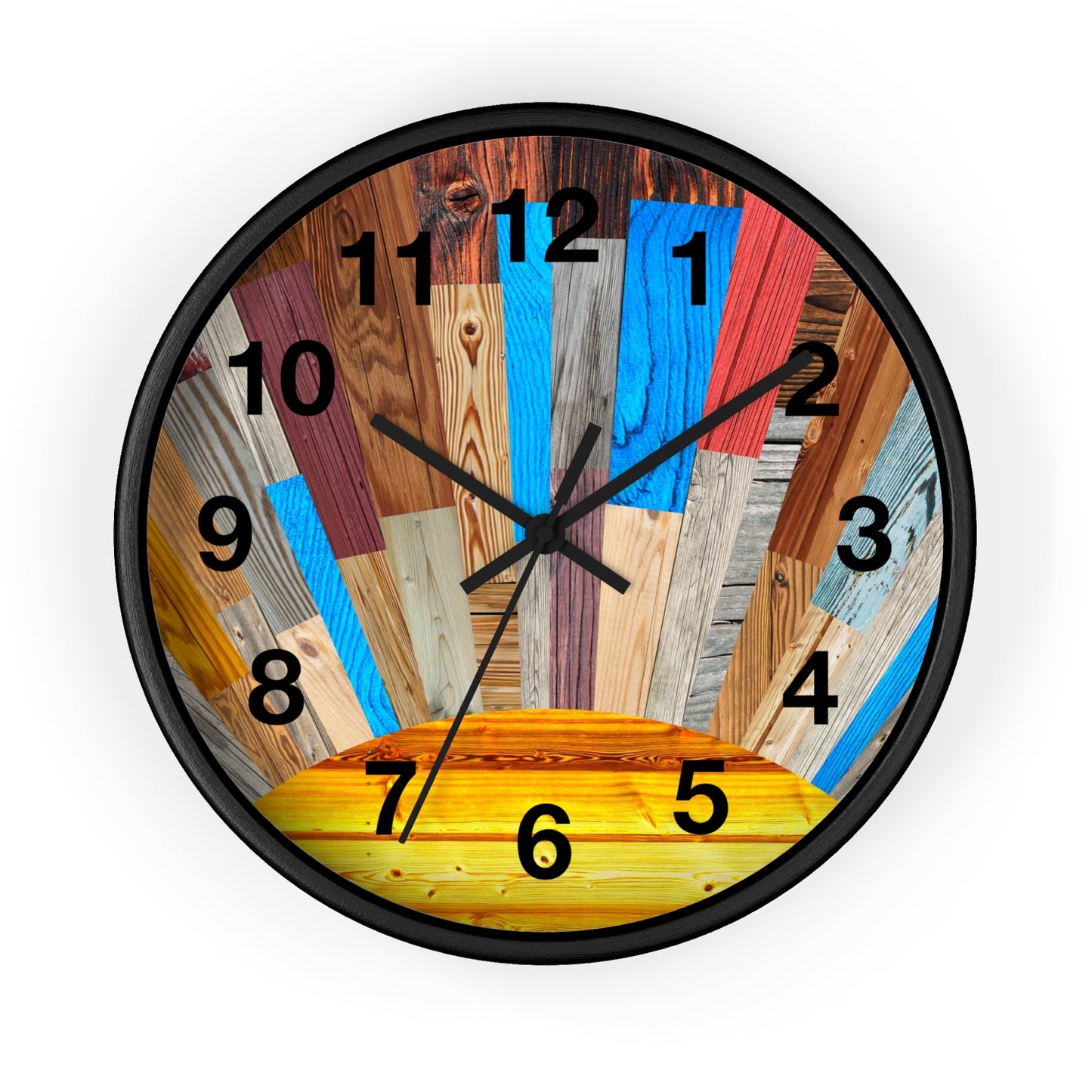 Sunrise Wood Planks Wall Clock | Colorful Rustic Sunburst