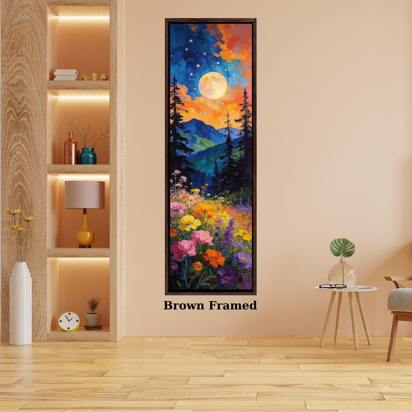 Panoramic Boho Mountain Landscape Canvas Wall Art, Framed Canvas Japanese Style Mid Century Exhibition Large Modern Living Room Decor