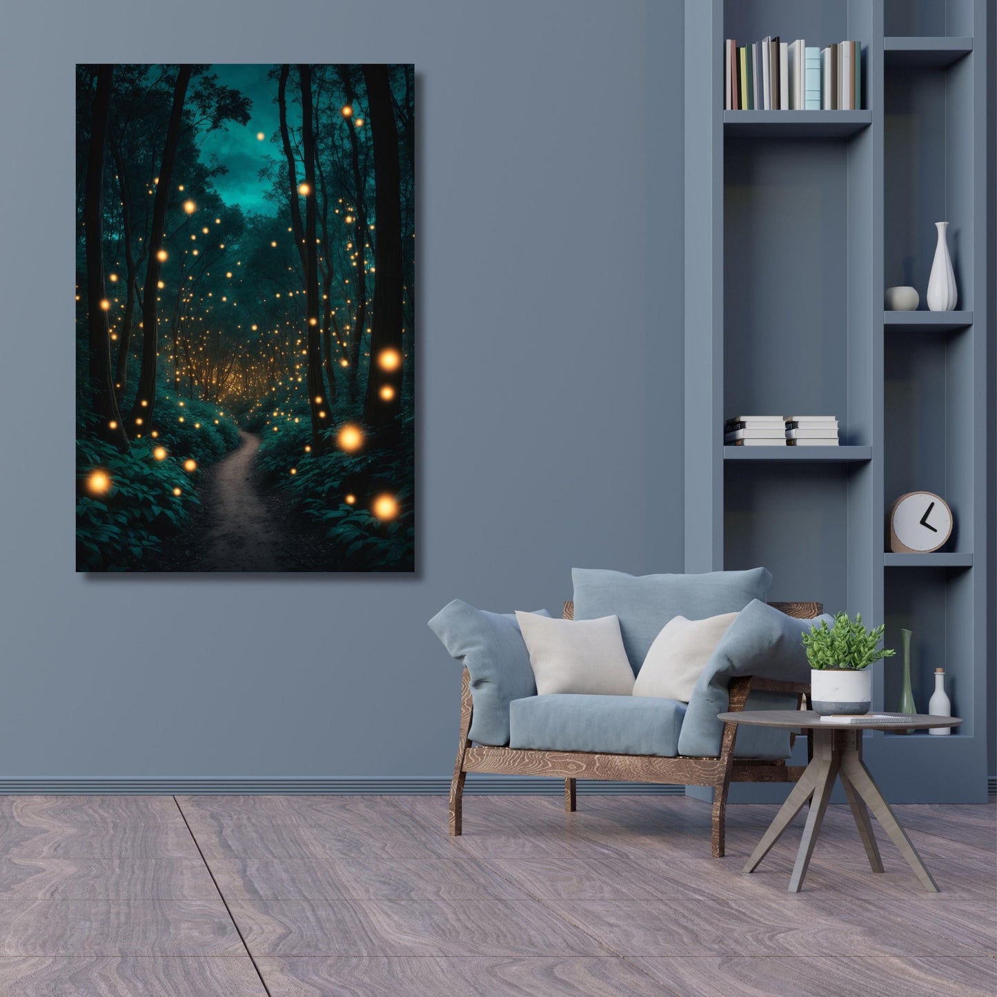 Twilight Forest Canvas Art, Enchanted Firefly Path Print