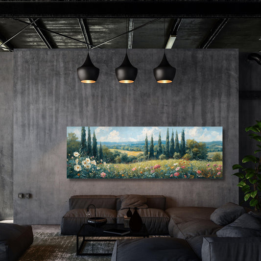 Horizontal Large Framed Canvas Art, Oversize Nature Print with Elegant Wood Frames, Modern Wall Hangings Klimt Inspired Botanical Landscape,