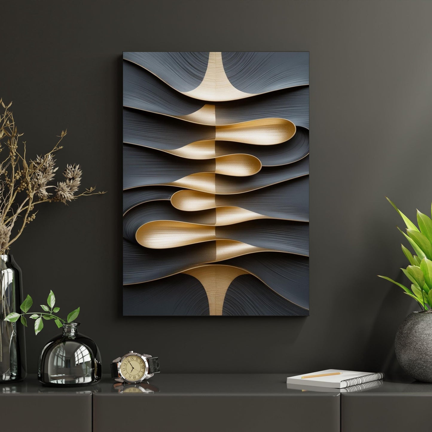 Tree Rings Long Narrow Canvas – Rustic Wood Texture Print Wall Art for Hallway or Above Bed – Natural Earth Tone Print for Modern or Cabin