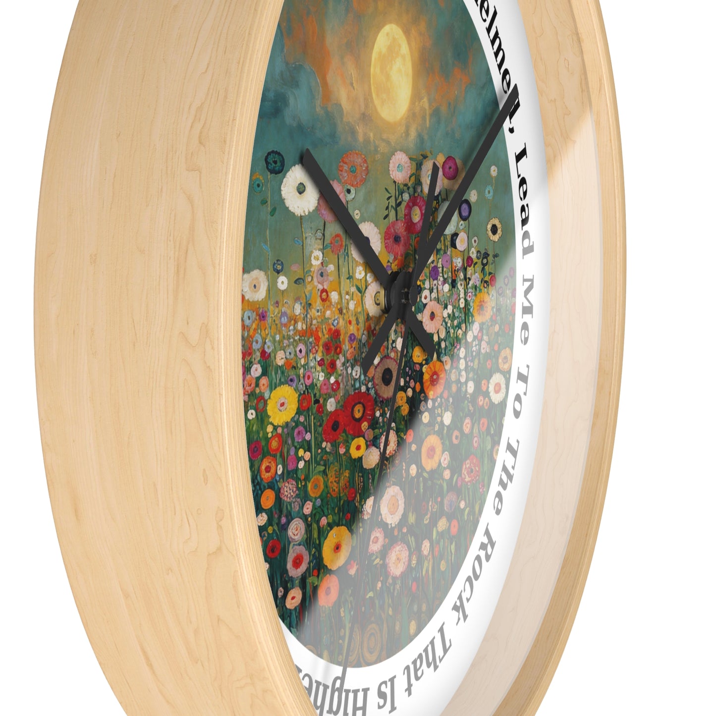 Moonlit Wildflower Field Wall Clock | Psalm 61:2 Scripture Clock
