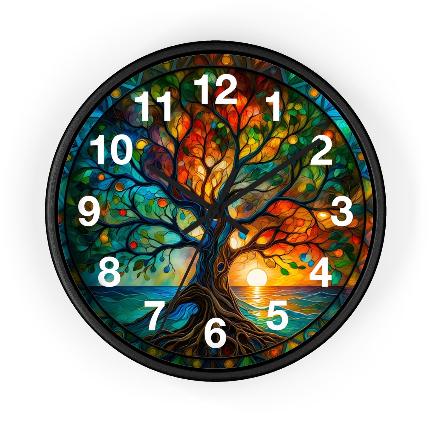 Stained Glass Tree of Life Wall Clock | Colorful Sunset Nature Decor