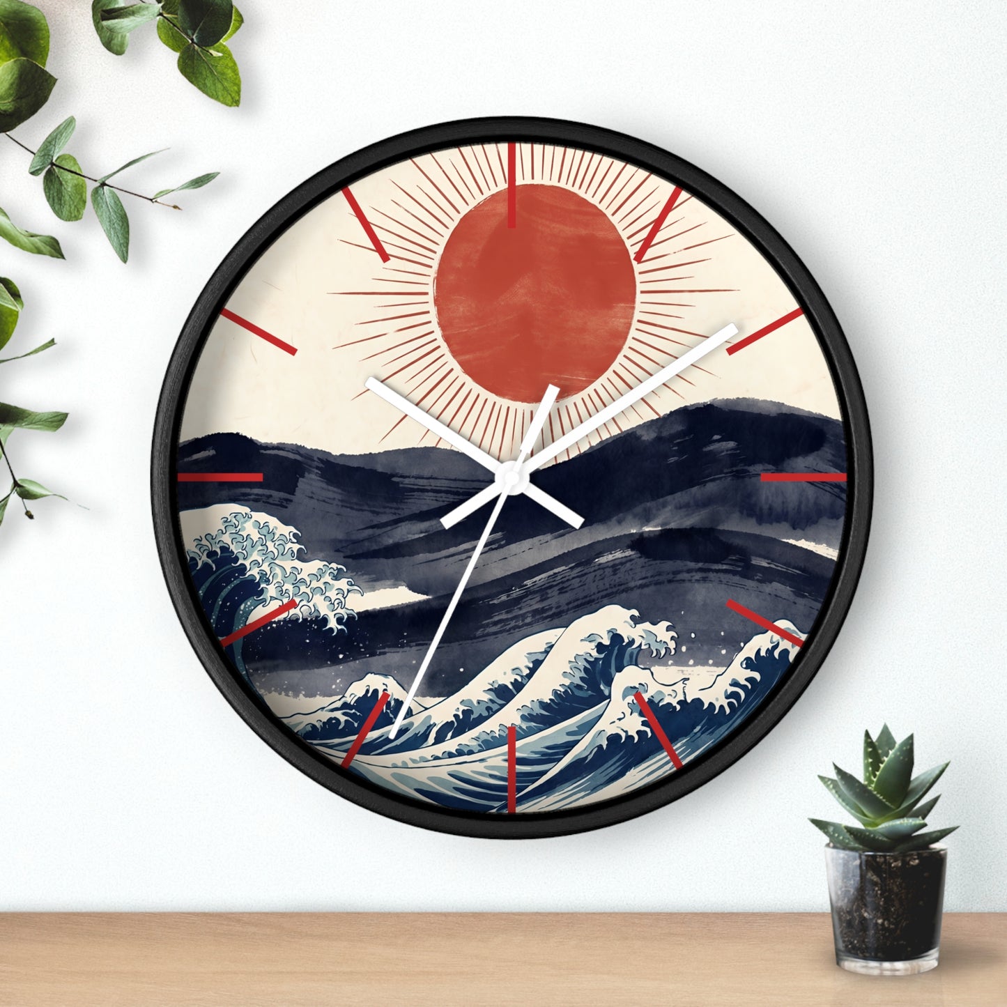 Japanese Wave Sunrise Wall Clock | Coastal Zen Ocean Art Clock