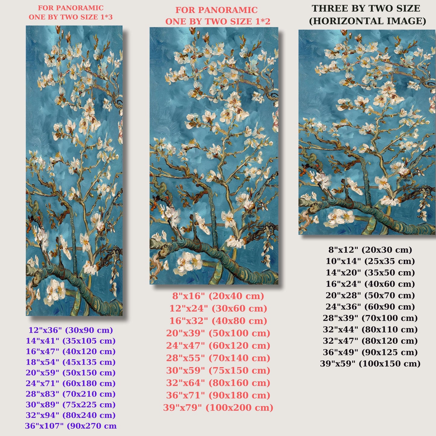 Long Narrow Canvas Wall Art Vertical Nature Print Tall Modern Vincent Van Gogh Almond Blossoms Style Canvas