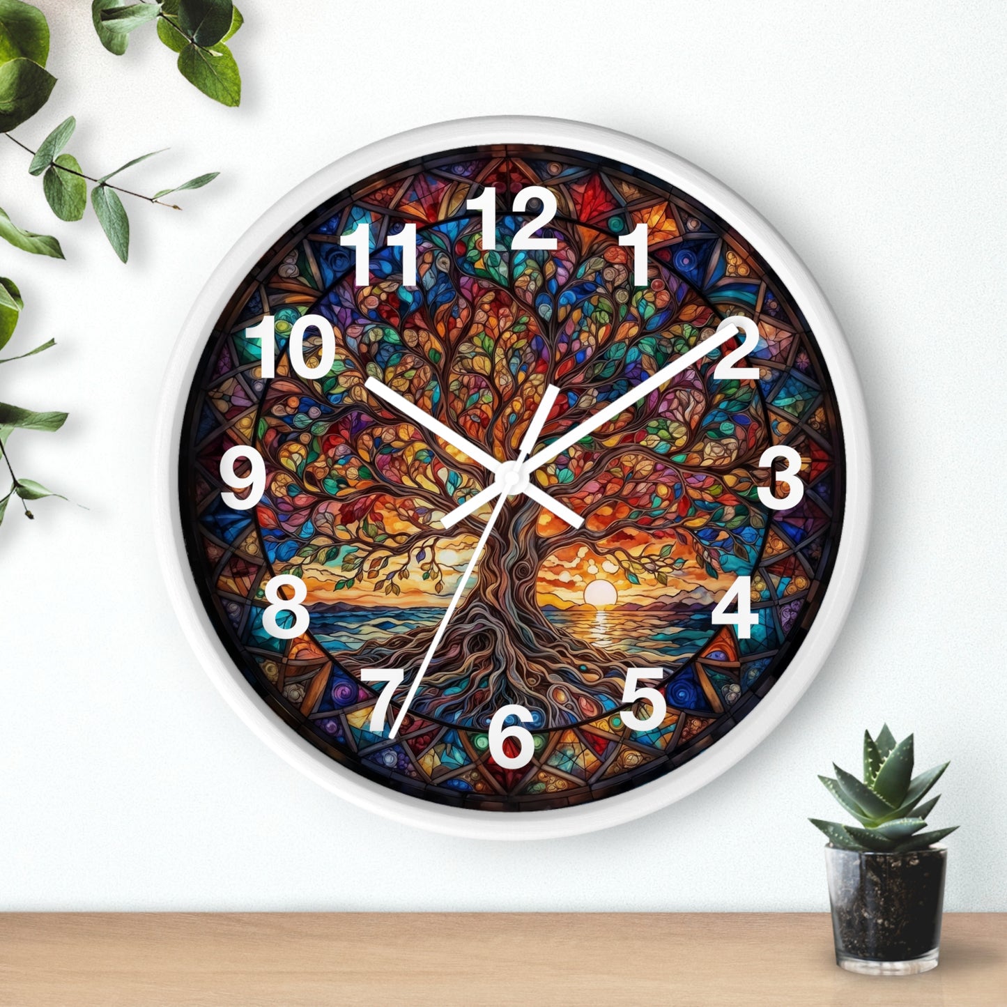 Stained Glass Tree of Life Wall Clock | Colorful Sunset Decor
