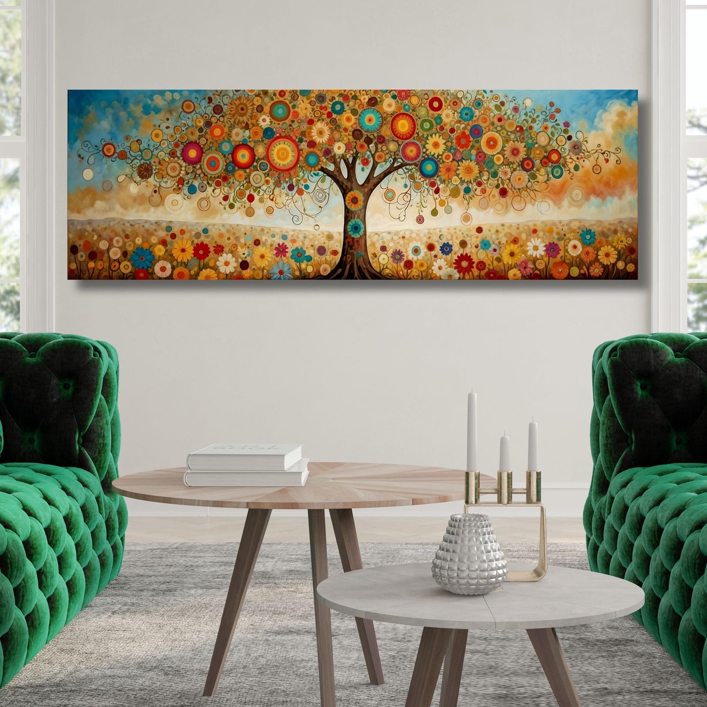 Panoramic Tree of life Gustav Klimt style Canvas Wall Art Celtic Tree Canvas Print Modern Picture Living Room art Yggdrasil canvas Mandala