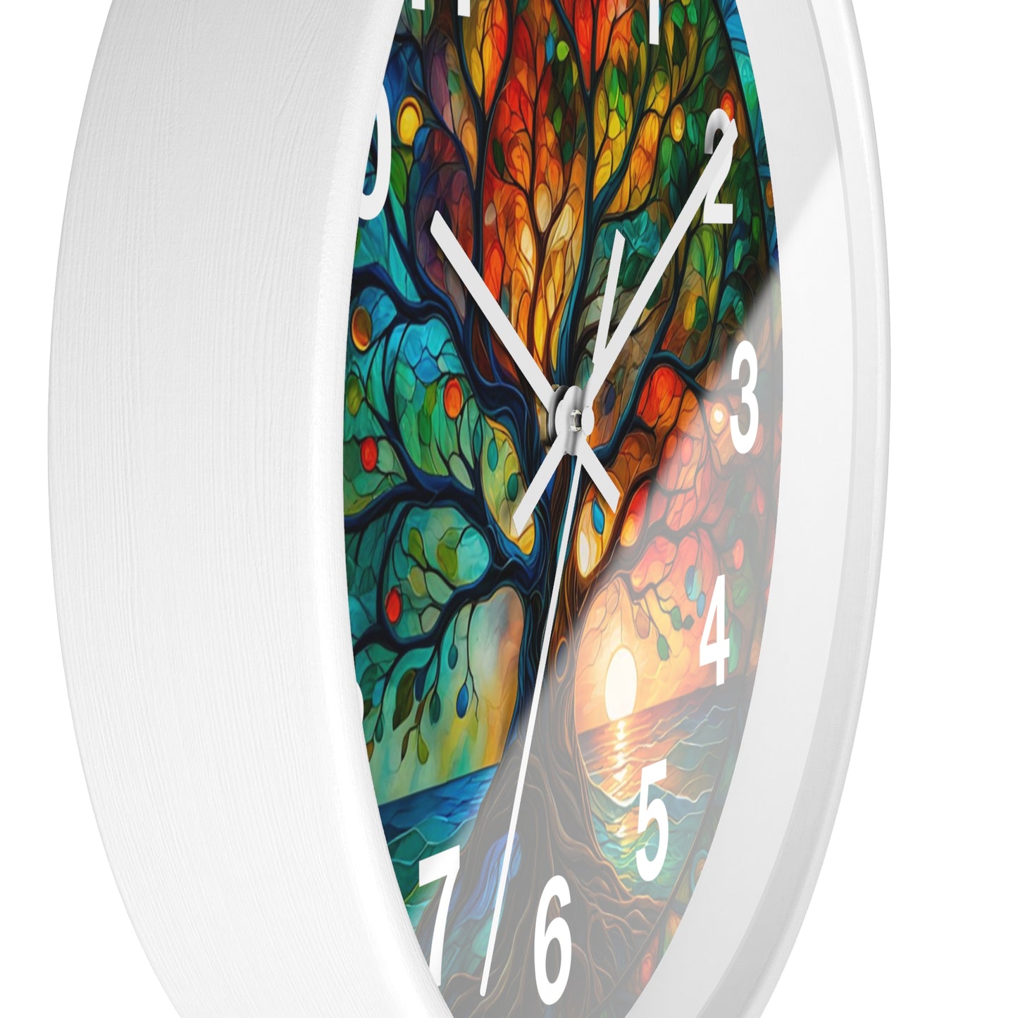 Stained Glass Tree of Life Wall Clock | Colorful Sunset Nature Decor
