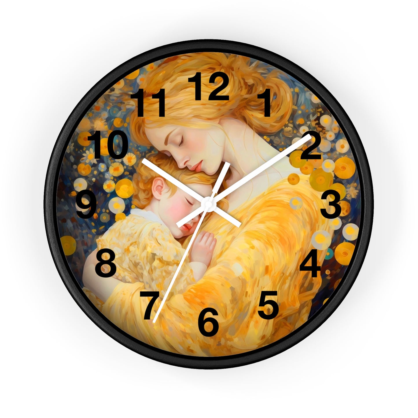 Mother and Child Illustration Wall Clock | Golden Art Nursery Decor