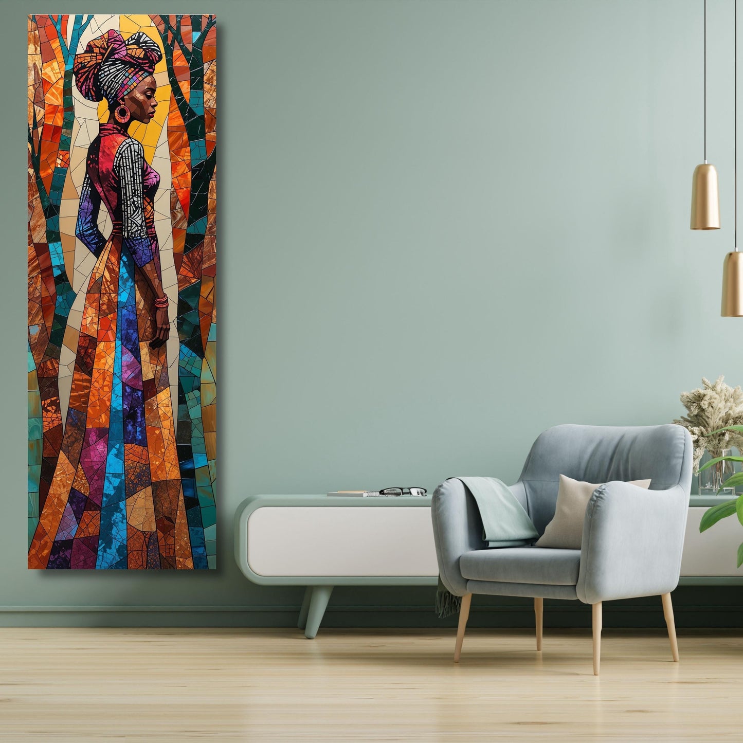 African Long Narrow Wall Art, Large African Canvas Wall Art, Modern Home Decor, Ethnic Interior Design, Vertical Wall Hangings