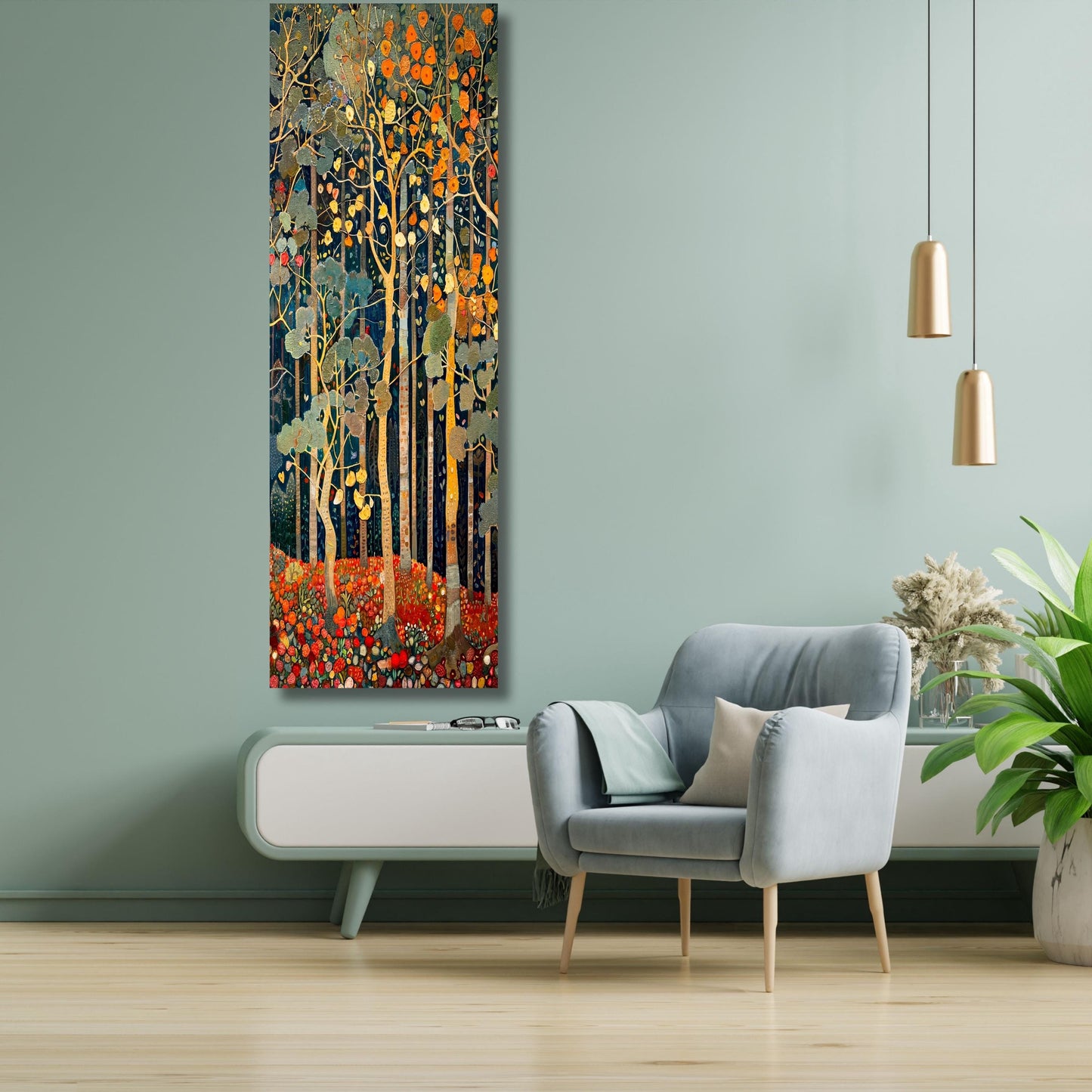 Long Narrow Canvas Wall Art Vertical Nature Print Tall Modern sun Tree or Mountain Wall Decor for Hallway,Entryway Small Space Styling Print