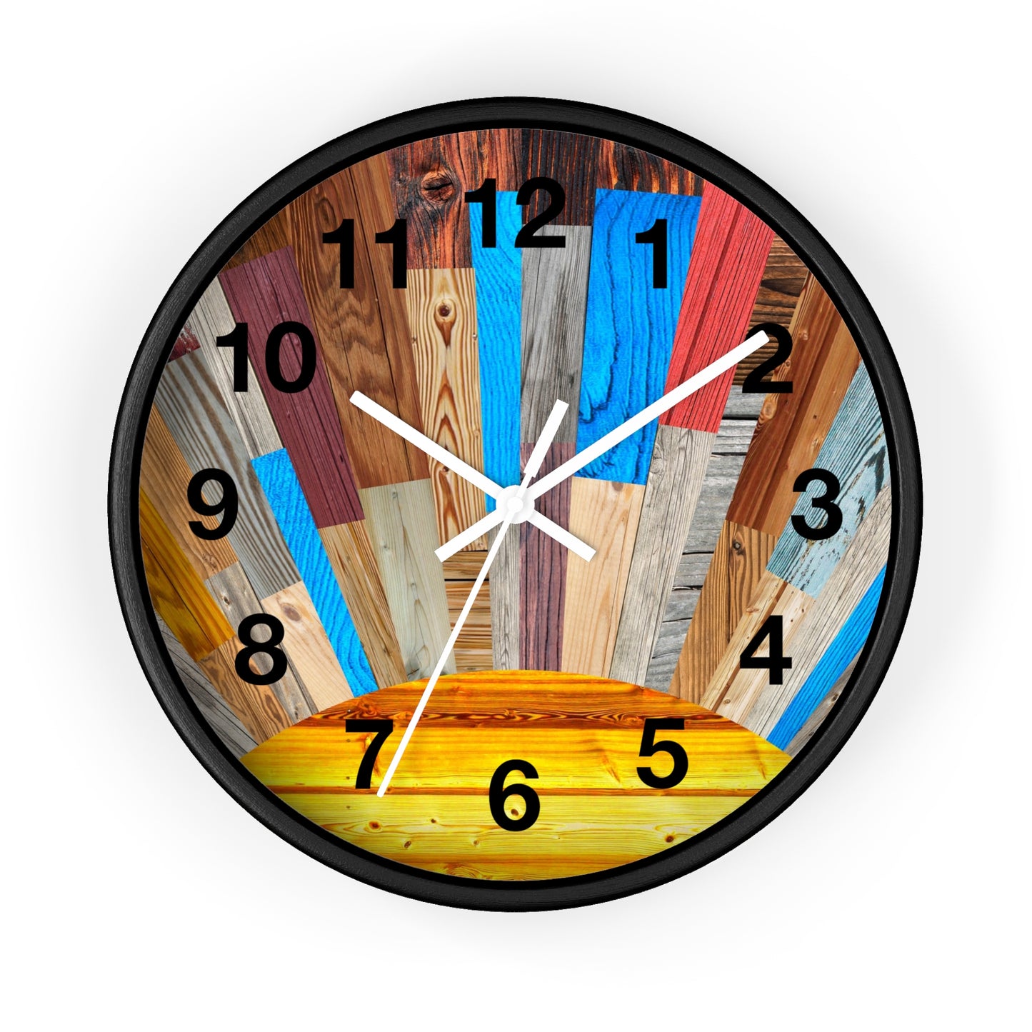 Sunrise Wood Planks Wall Clock | Colorful Rustic Sunburst