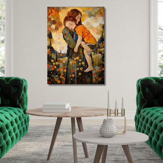Gustav Klimt The Mother and Child Ready To Hang Canvas,Museum Prints Canvas Wall Art,Gustav Klimt Canvas Print Flower Garden Flower Market