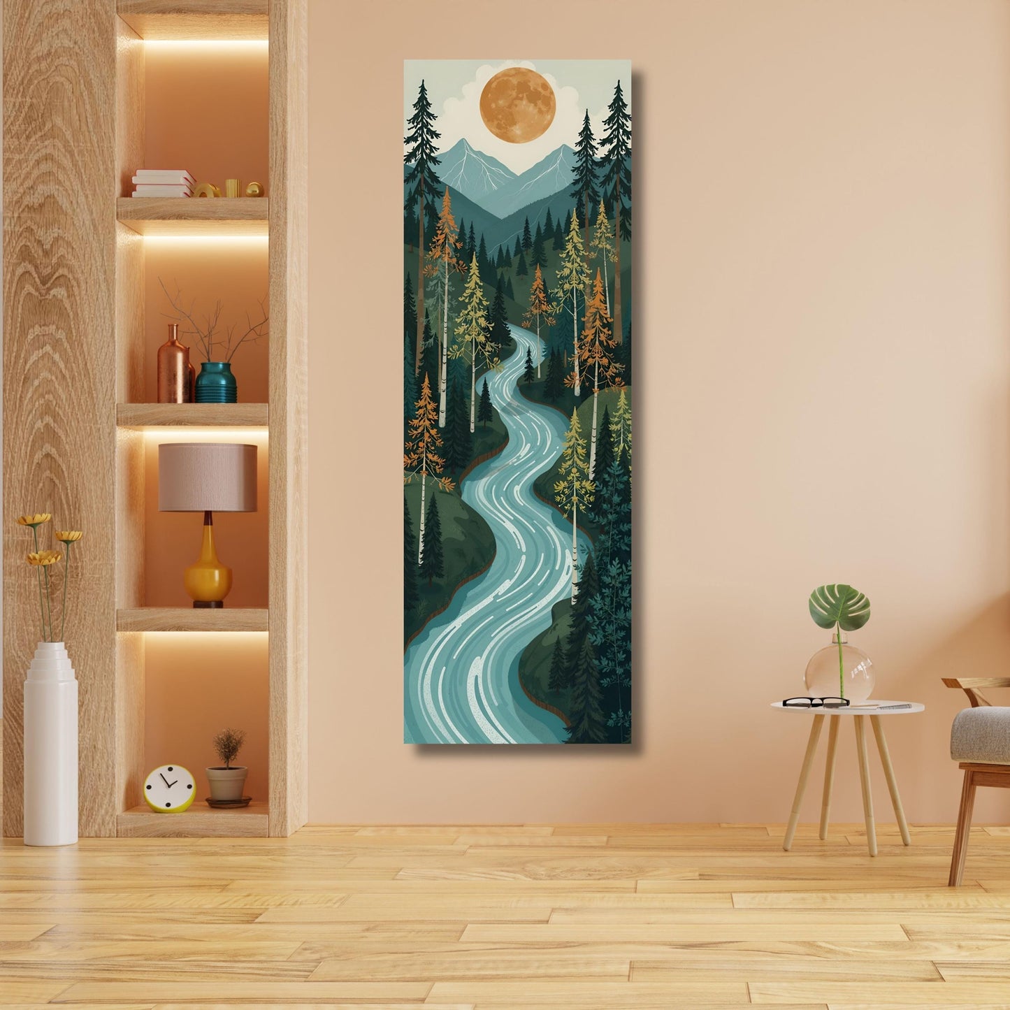 Long Narrow Canvas Wall Art Vertical Nature Print Tall Modern Tree or Mountain Wall Decor for Hallway, Entryway or Small Space Styling Print