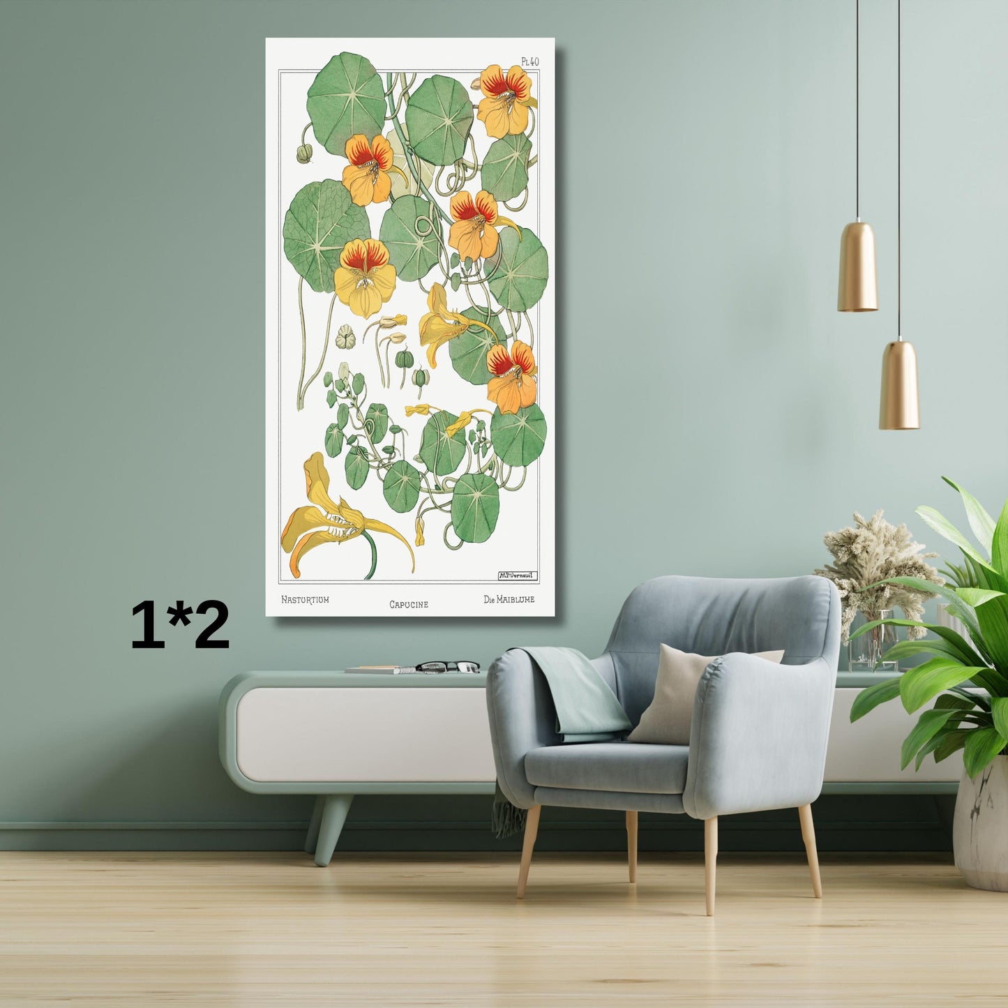 Capucine Nasturtium Canvas Wall Art – Art Nouveau Botanical Illustration Print