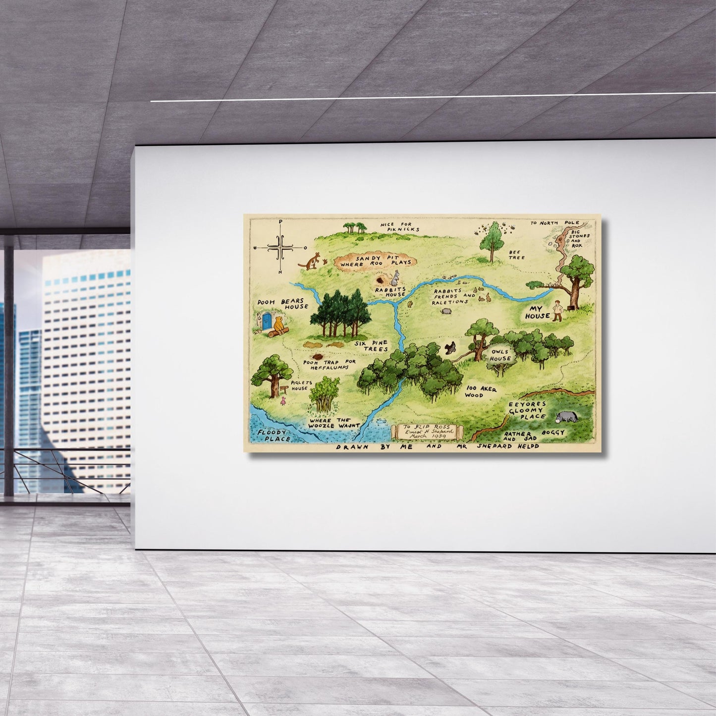 Winnie the Pooh 100 Acre Wood Map Canvas Print, Winnie the Pooh Vintage Illustration, Nursery Wall Art