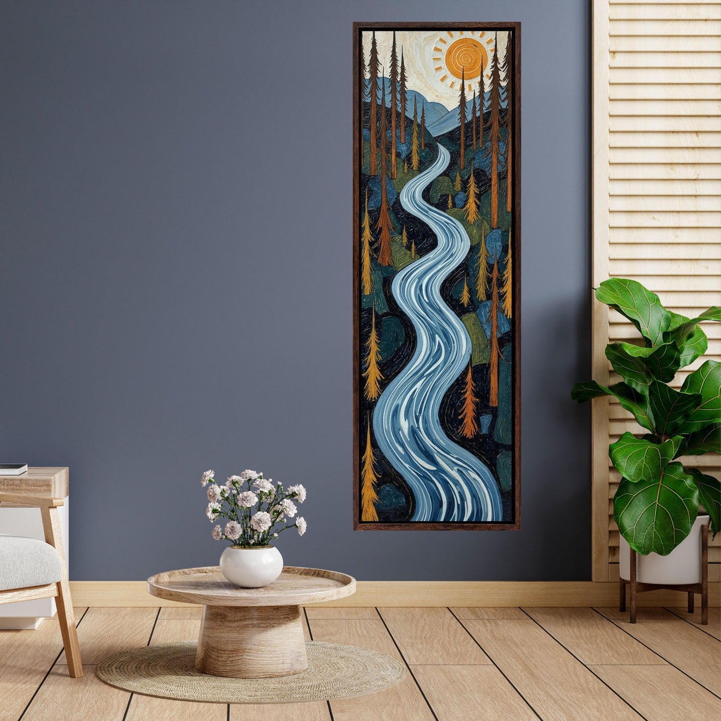 Long Narrow Canvas Wall Art Vertical Nature Print Tall Modern Tree or Mountain Wall Decor for Hallway, Entryway or Small Space Styling Print