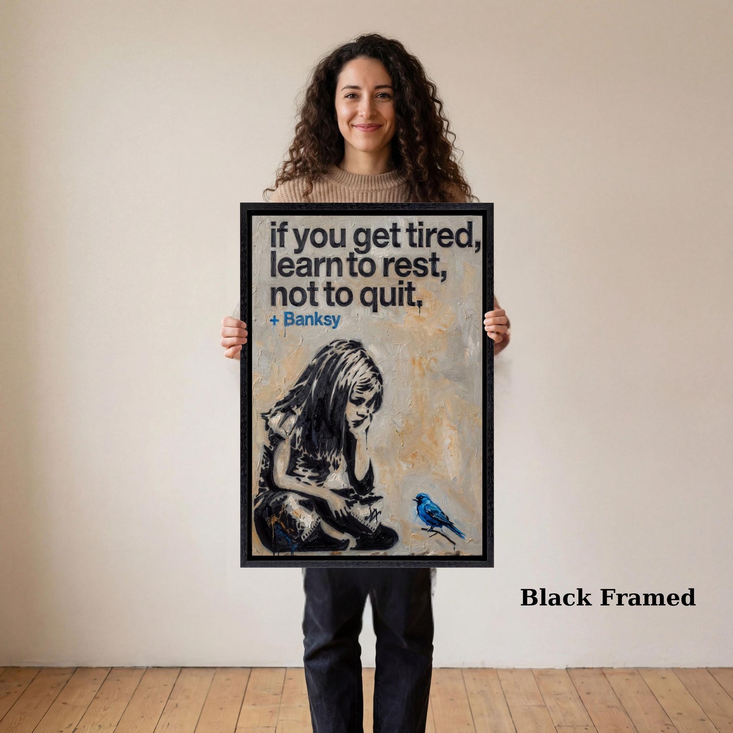 Banksy Girl and Blue Bird Canvas Art, Modern Street Art Wall Decor, Minimalist Graffiti Print, Hopeful Nature Wall Art, Ready to Hang Canvas