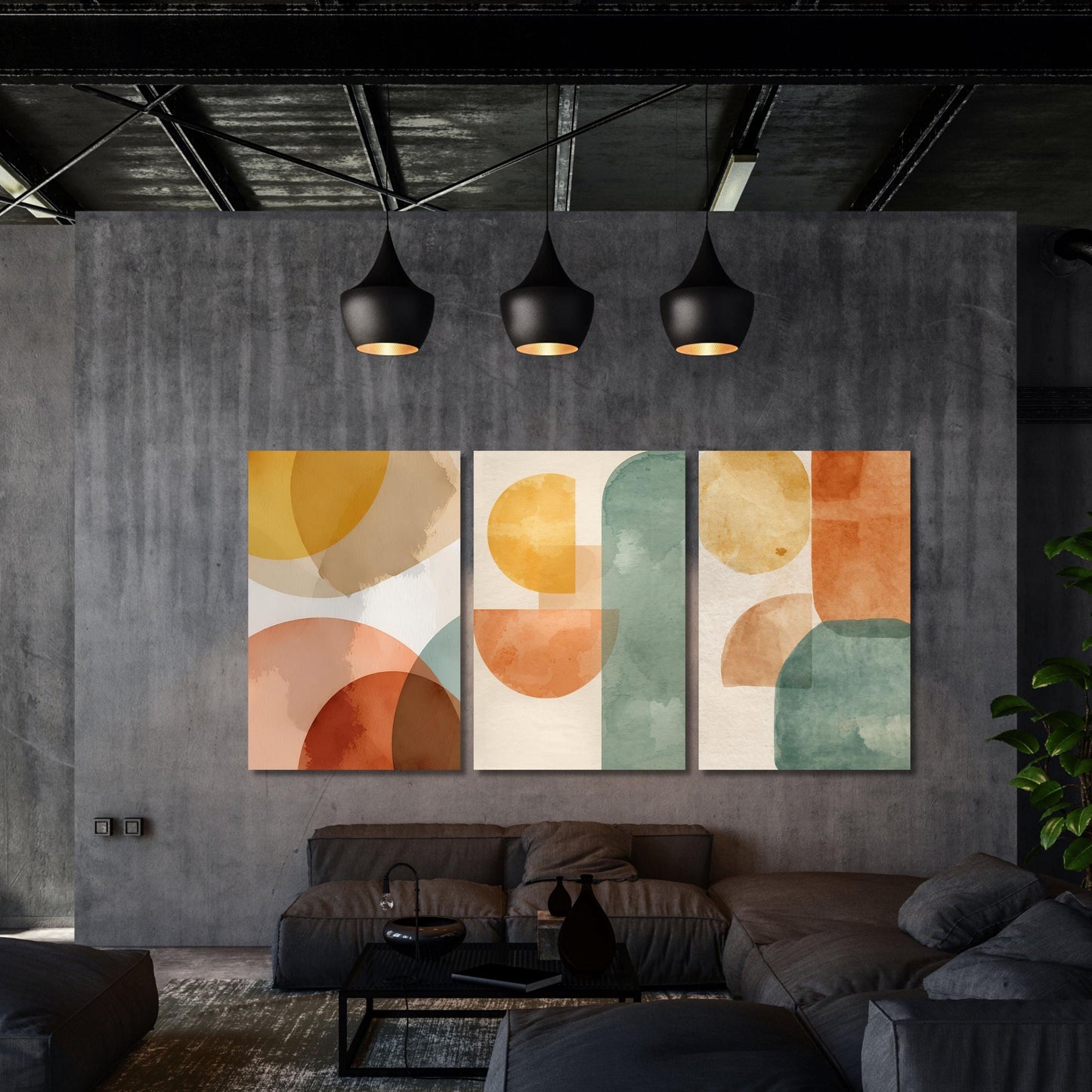 Set of 3 Mid Century Abstract Wall Art,Minimal Geometric Canvas Print,Neutral Boho Shapes,Large Color Block Arch Decor,Modern Wall Hangings