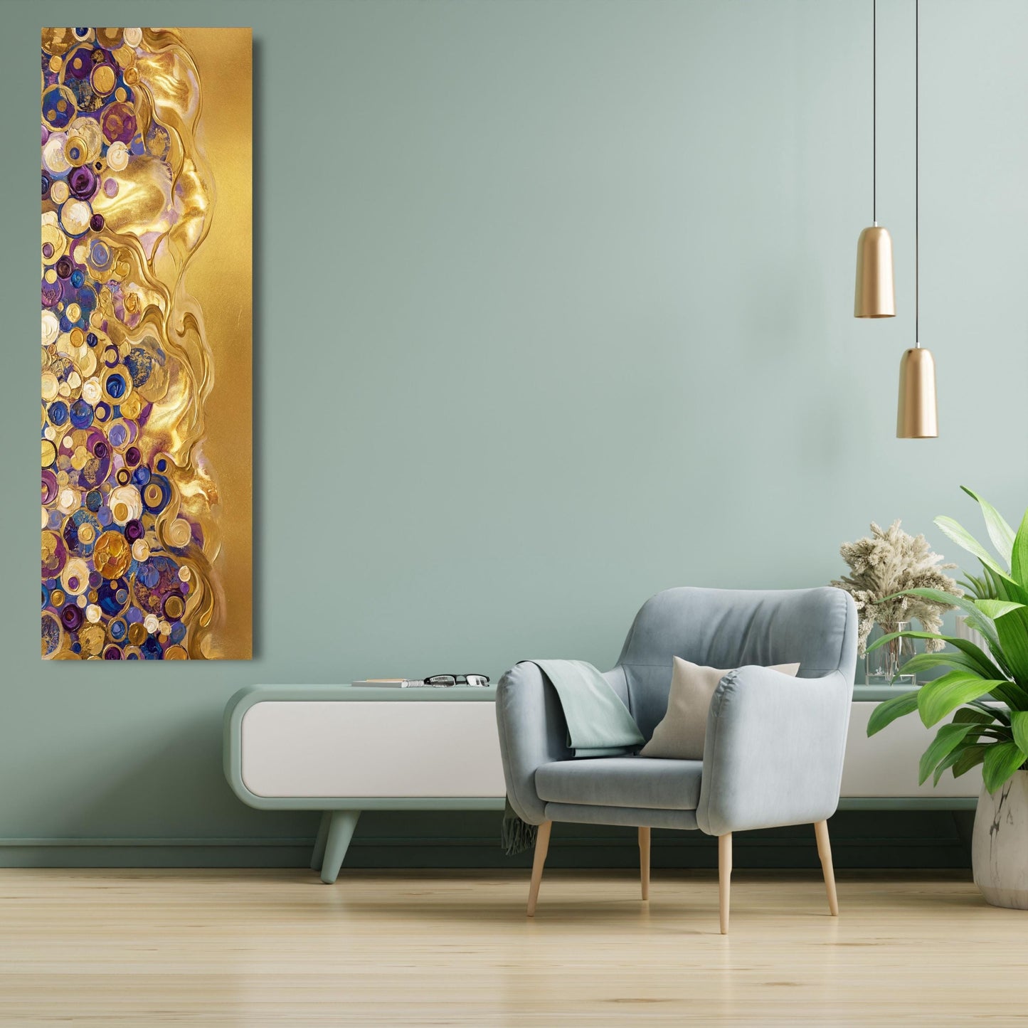 Long Narrow Canvas Wall Art Vertical Nature Print Tall Modern gold Wall Decor for Hallway,Entryway Small Space Styling Print