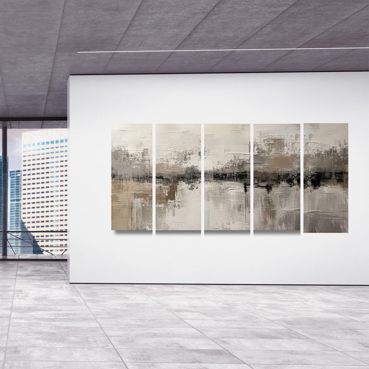 5 Piece Beige Abstract Canvas Wall Art, Abstract Golden, Multi Panel Framed Ready to Hang Decor, Luxury Housewarming Gift