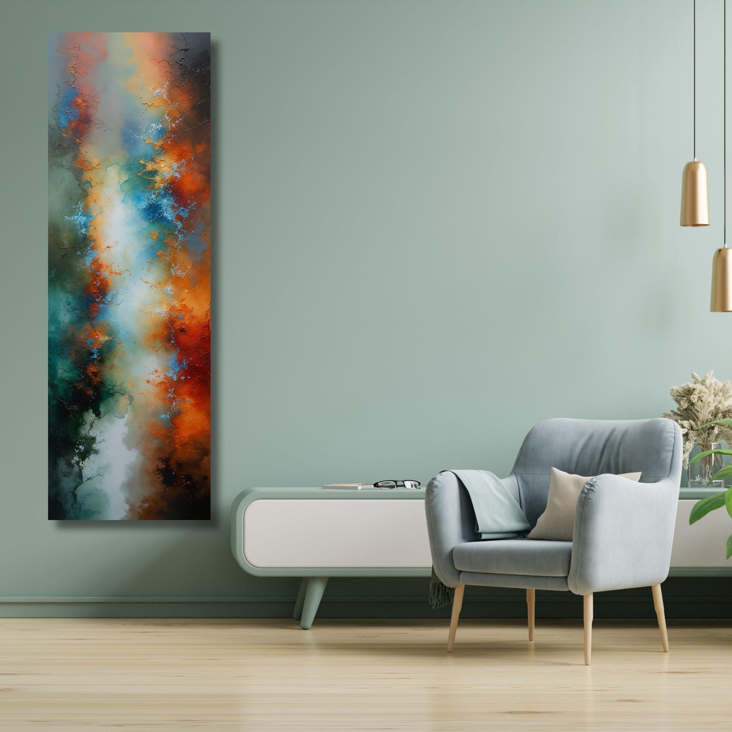 Long Narrow Canvas Wall Art Vertical Nature Print Tall Modern Abstract Waves Wall Decor for Hallway,Entryway Small Space Abstract Styling