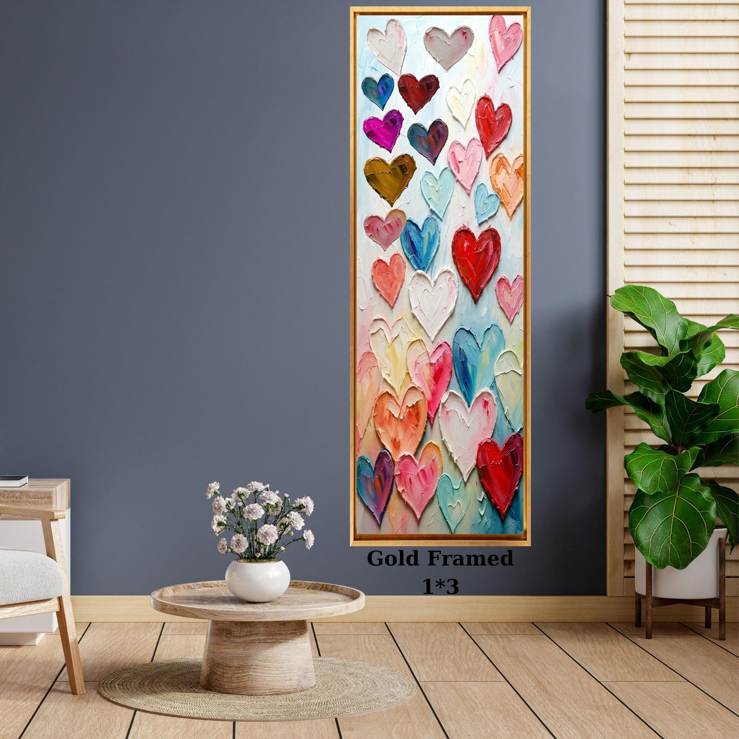 Long Hearts Canvas Wall Art – Romantic Abstract Texture Love Decor Print