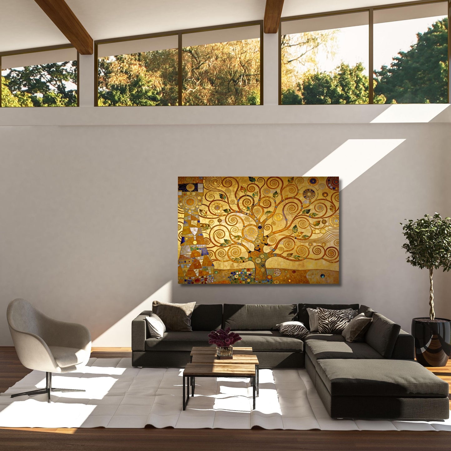 Modern Klimt Style Tree of Life Canvas Art, Gold Abstract Tree Mural, Contemporary Art Nouveau Decor, Unique Masterpiece Print