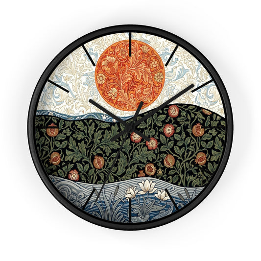 William Morris Style Floral Sun Wall Clock | Botanical Art Clock