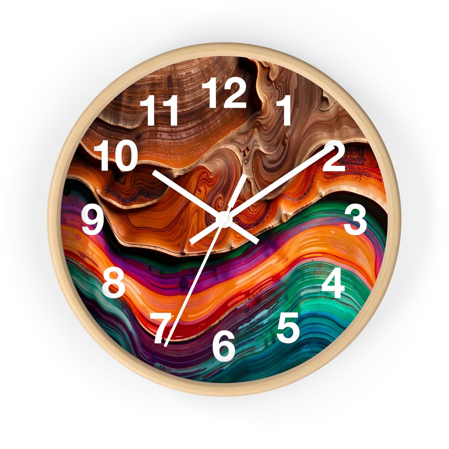 Abstract Swirl Art Wall Clock | Colorful Fluid Waves, Modern Home Decor Resin Art Style
