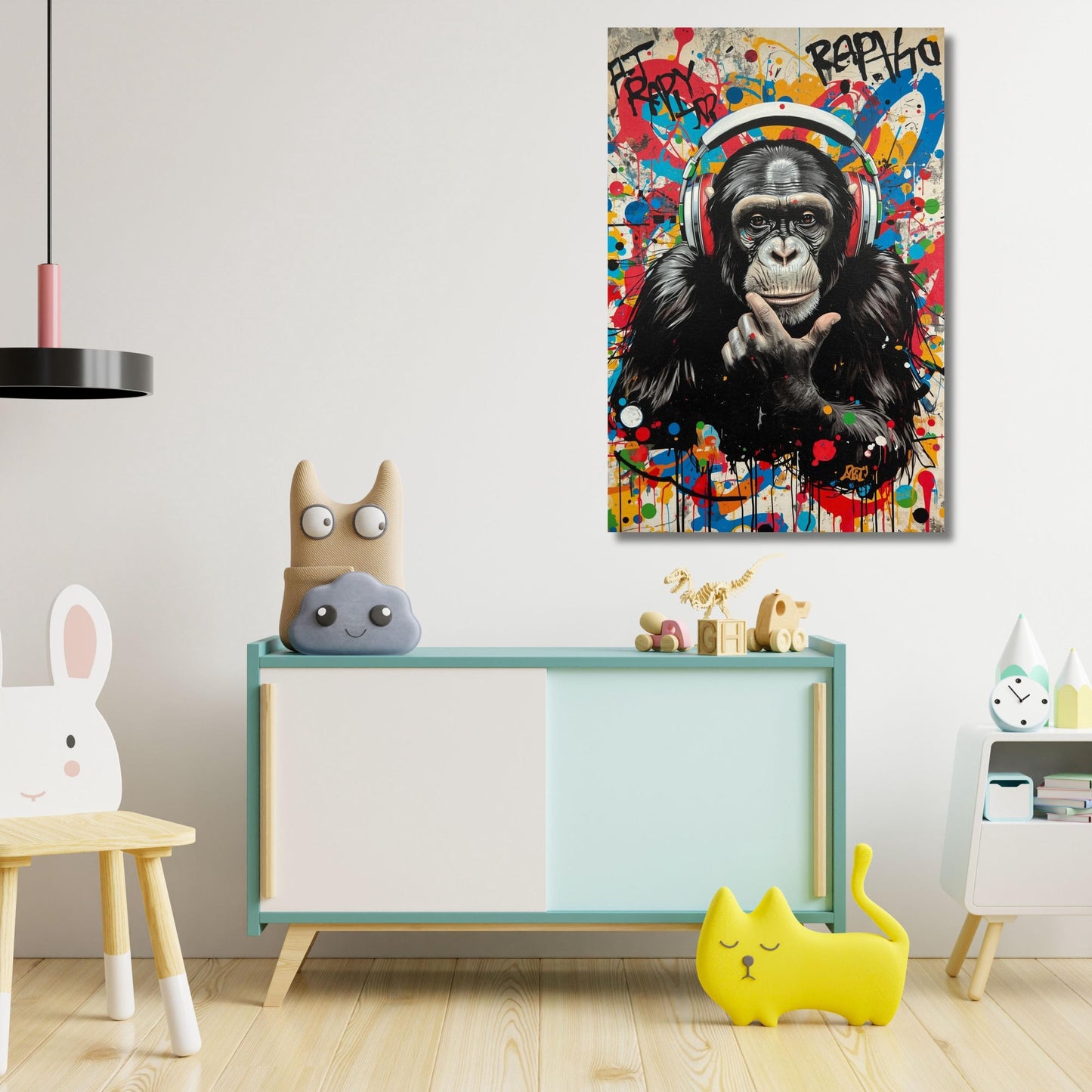Banksy DJ Monkey Canvas Wall Art Cool Graffiti Style Chimp Print Street Art Decor for Music Lovers Game Room or Teen Bedroom Chimp Poster