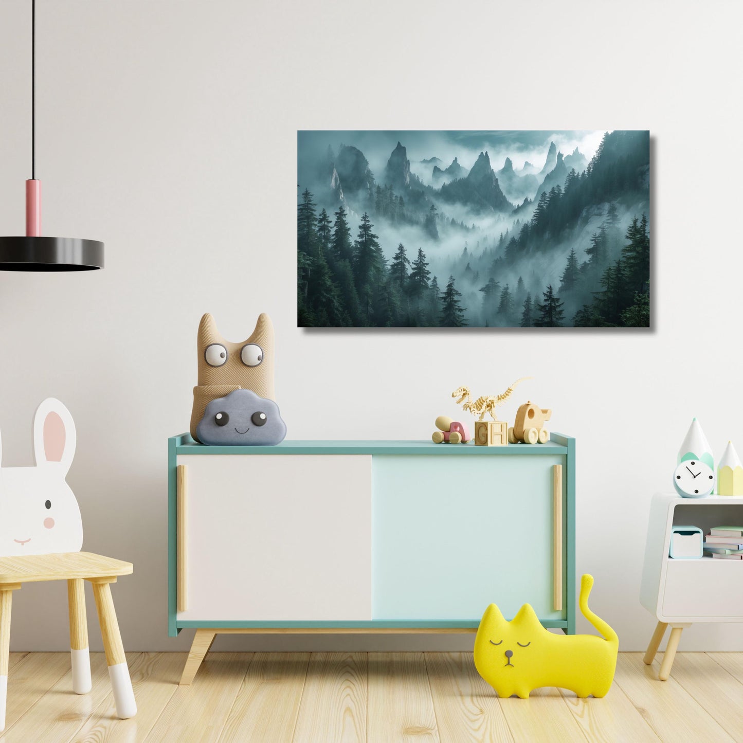 Forest mountains Canvas Wall print misty foggy mountains photography green forest landscape print large nature wall Exhibition art Forest