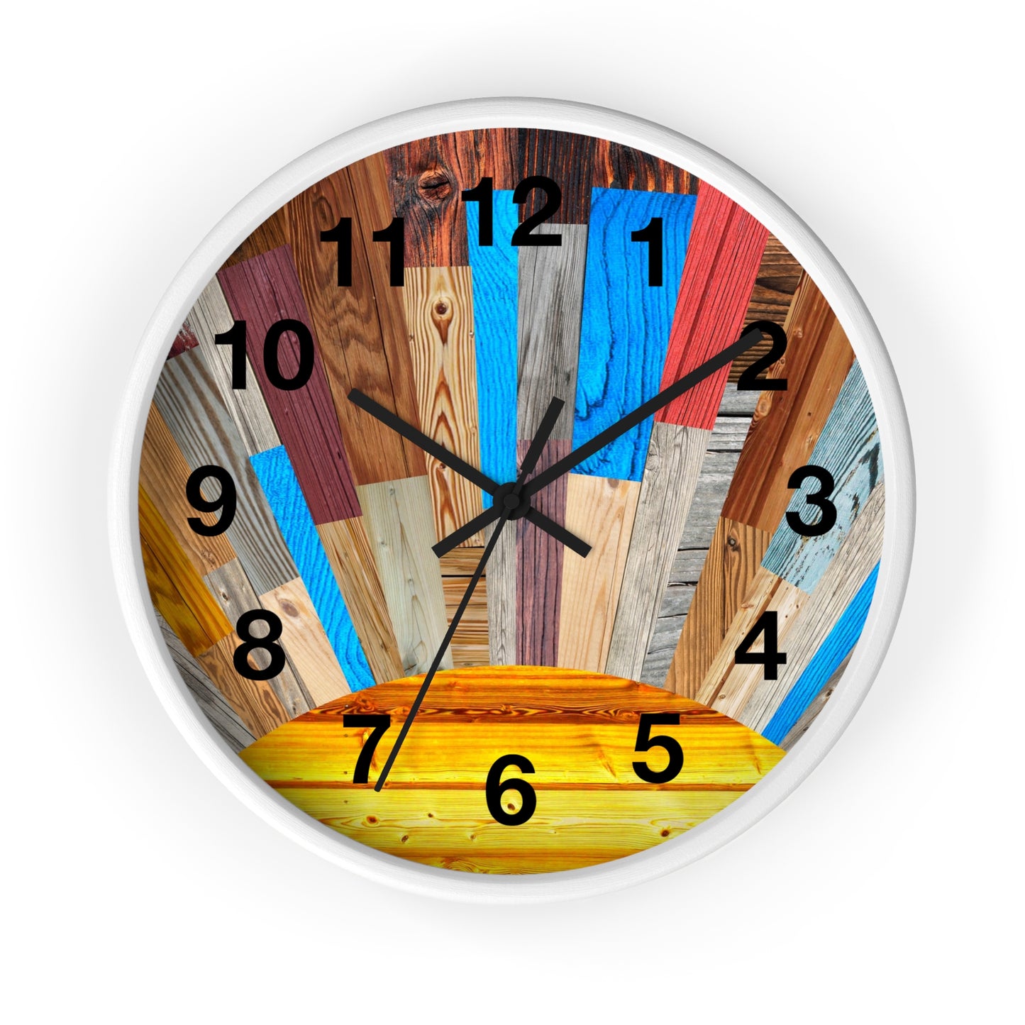 Sunrise Wood Planks Wall Clock | Colorful Rustic Sunburst