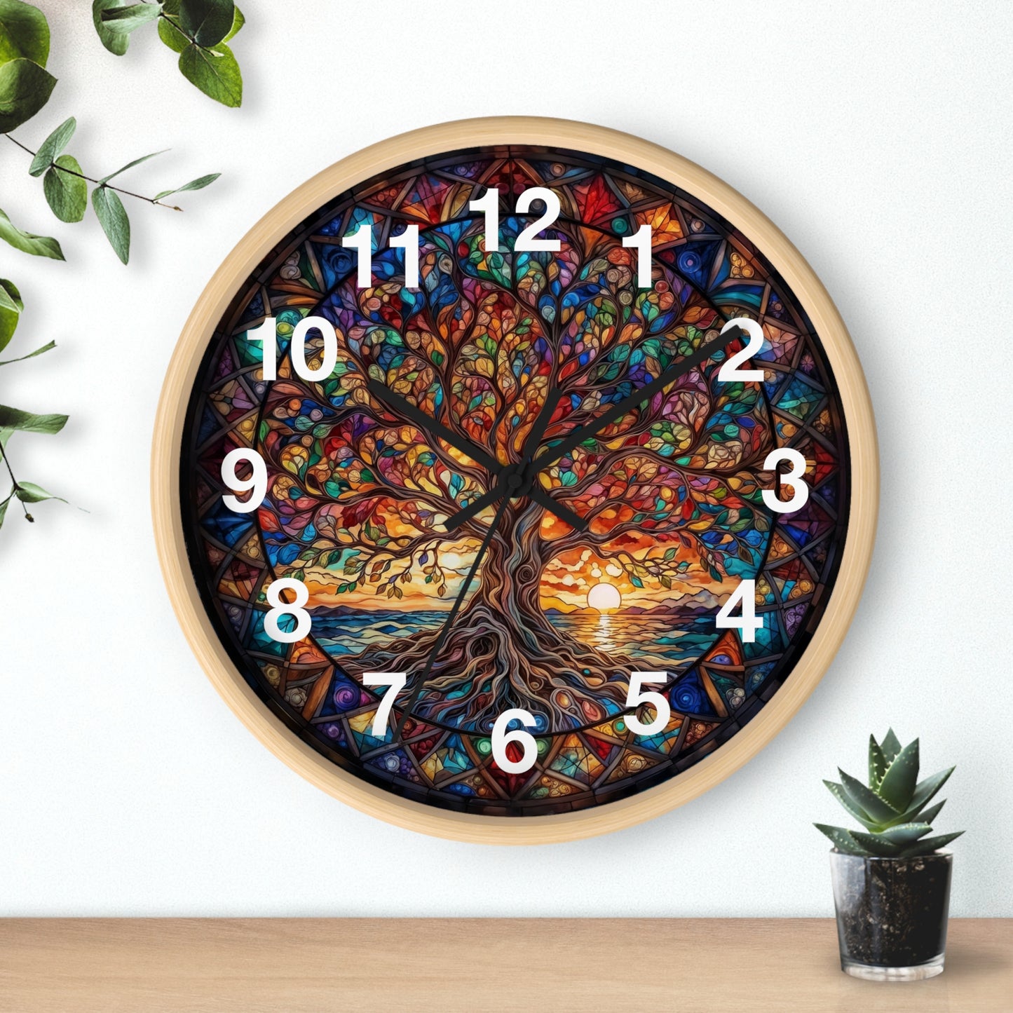 Stained Glass Tree of Life Wall Clock | Colorful Sunset Decor