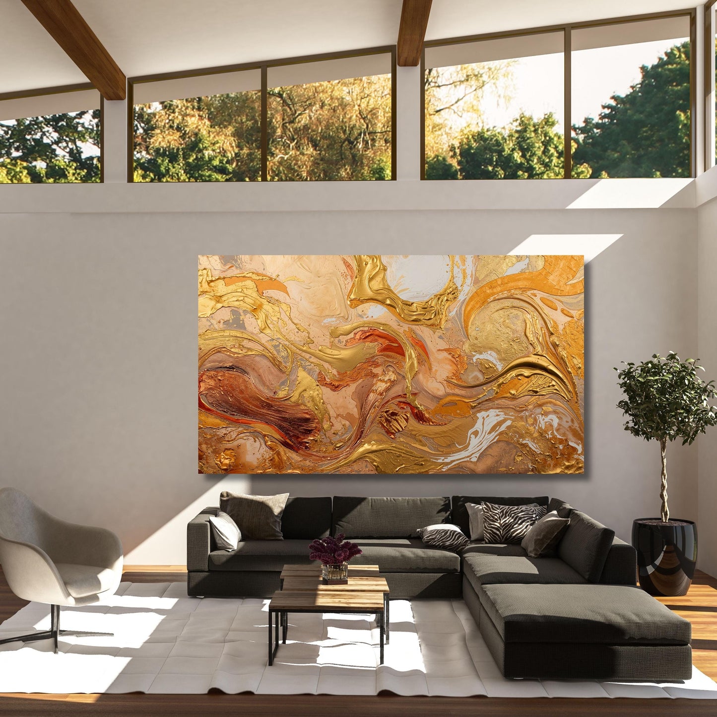 Gold and Copper Abstract Canvas Wall Art, Modern large copper artwork Print, Elegant Large Wall Decor, Luxury Textured Art for Living Room