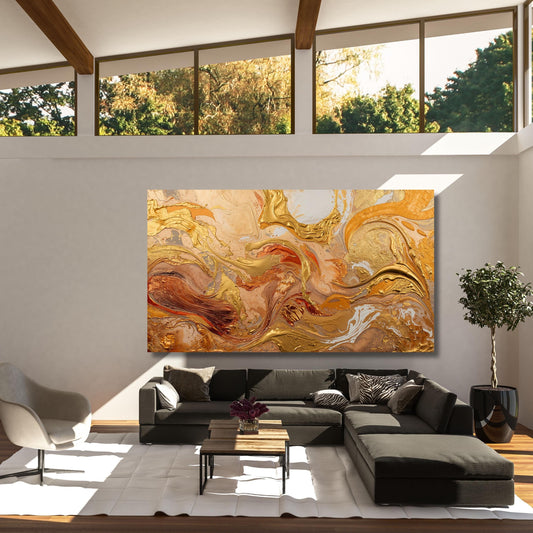Gold and Copper Abstract Canvas Wall Art, Modern large copper artwork Print, Elegant Large Wall Decor, Luxury Textured Art for Living Room