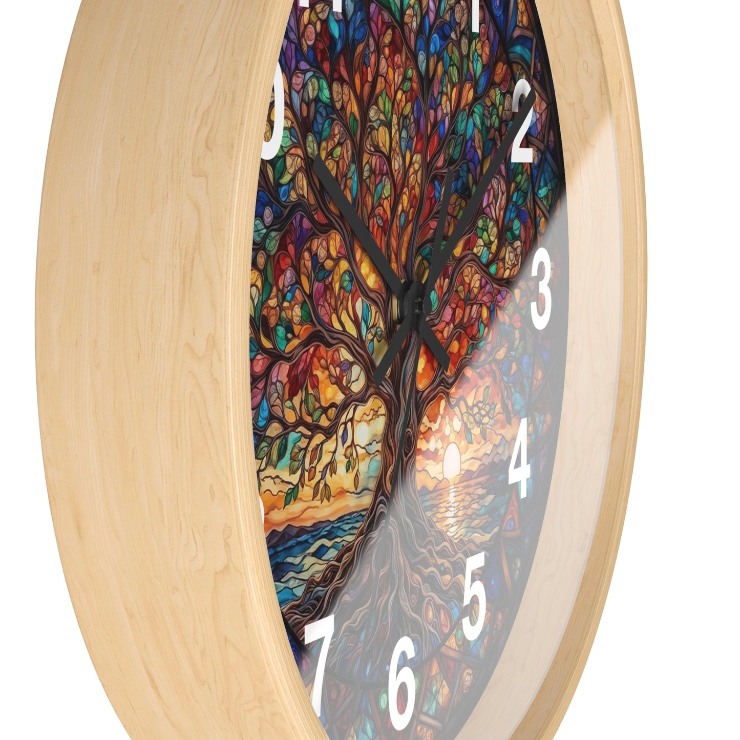 Stained Glass Tree of Life Wall Clock | Colorful Sunset Decor