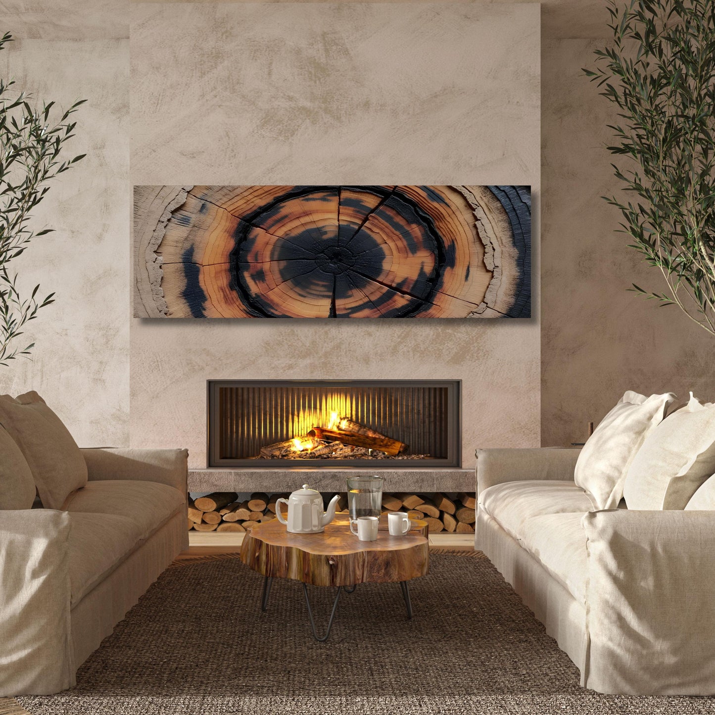 Panoramic Tree Rings Canvas Art: Elegant Natural Home Decor